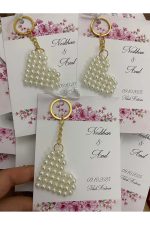 İncili Kalp Anahtarlık Nikah, Söz, Nişan Hediyelik - 25 Adet