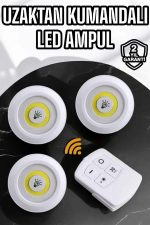Spot Lamba Led Işık 3'lü Uzaktan Kumandalı Pilli Yapışkanlı Kablosuz