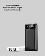 Hızlı Şarj Destekli 20.000mAh Powerbank USB Type-C Lightning LCD