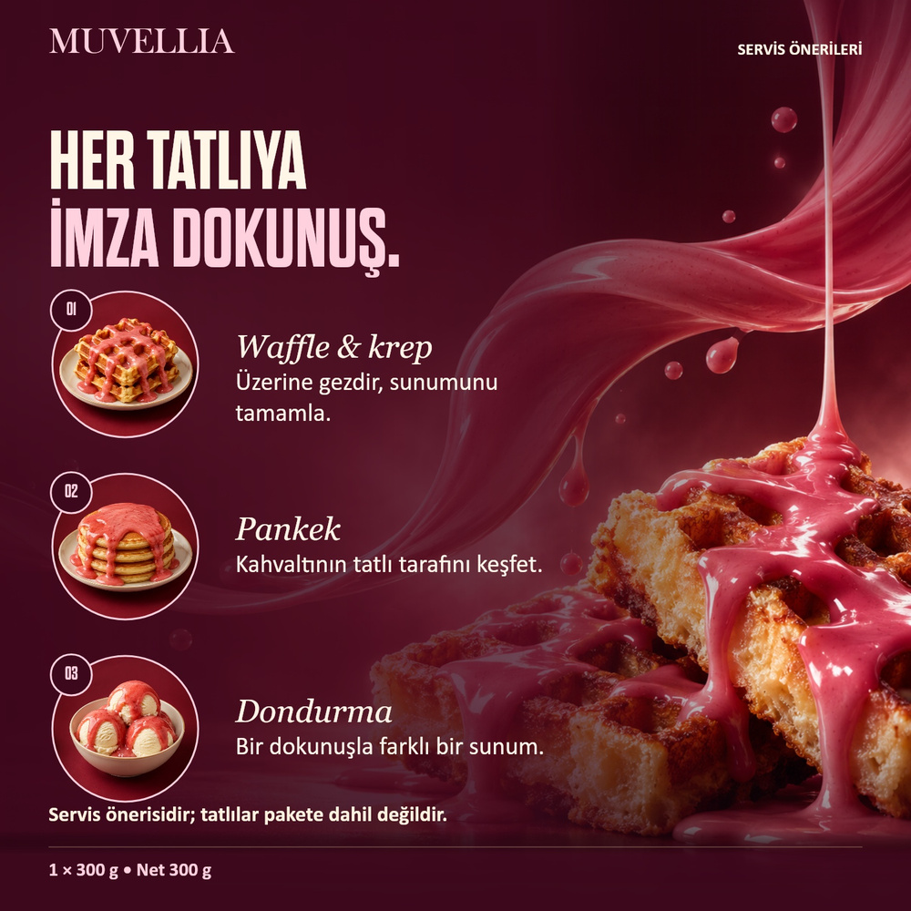 Muvellia Çilek Aromalı Sos Waffle Krep Pankek 300 g