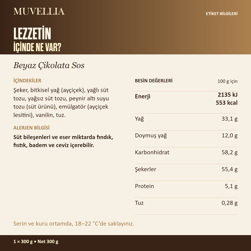 Muvellia Beyaz Çikolata Sosu Waffle Krep Pankek 300 g