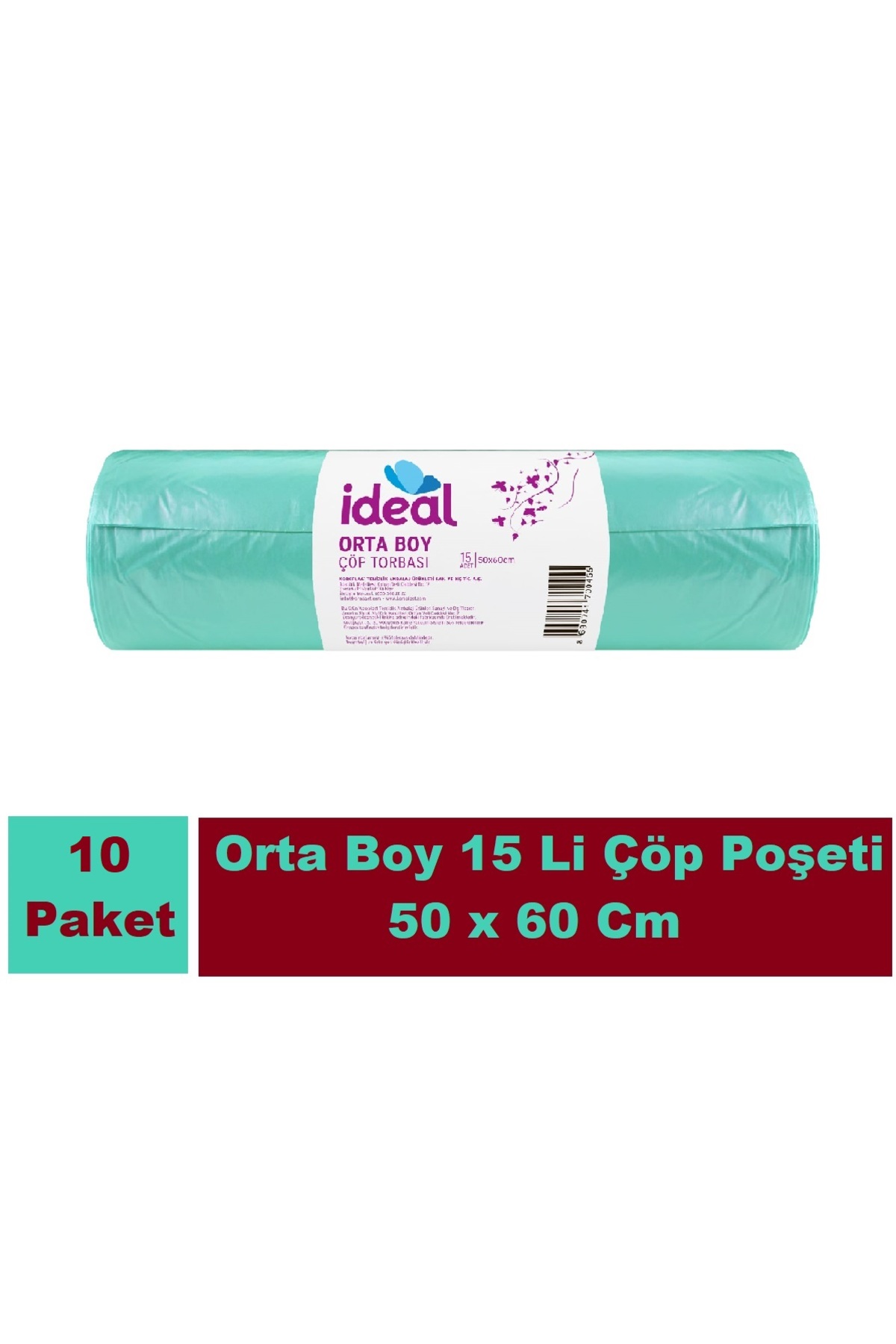 İdeal Cop Torbası Orta Boy Yeşil 15 Li 50x60 Cm x 10 Paket