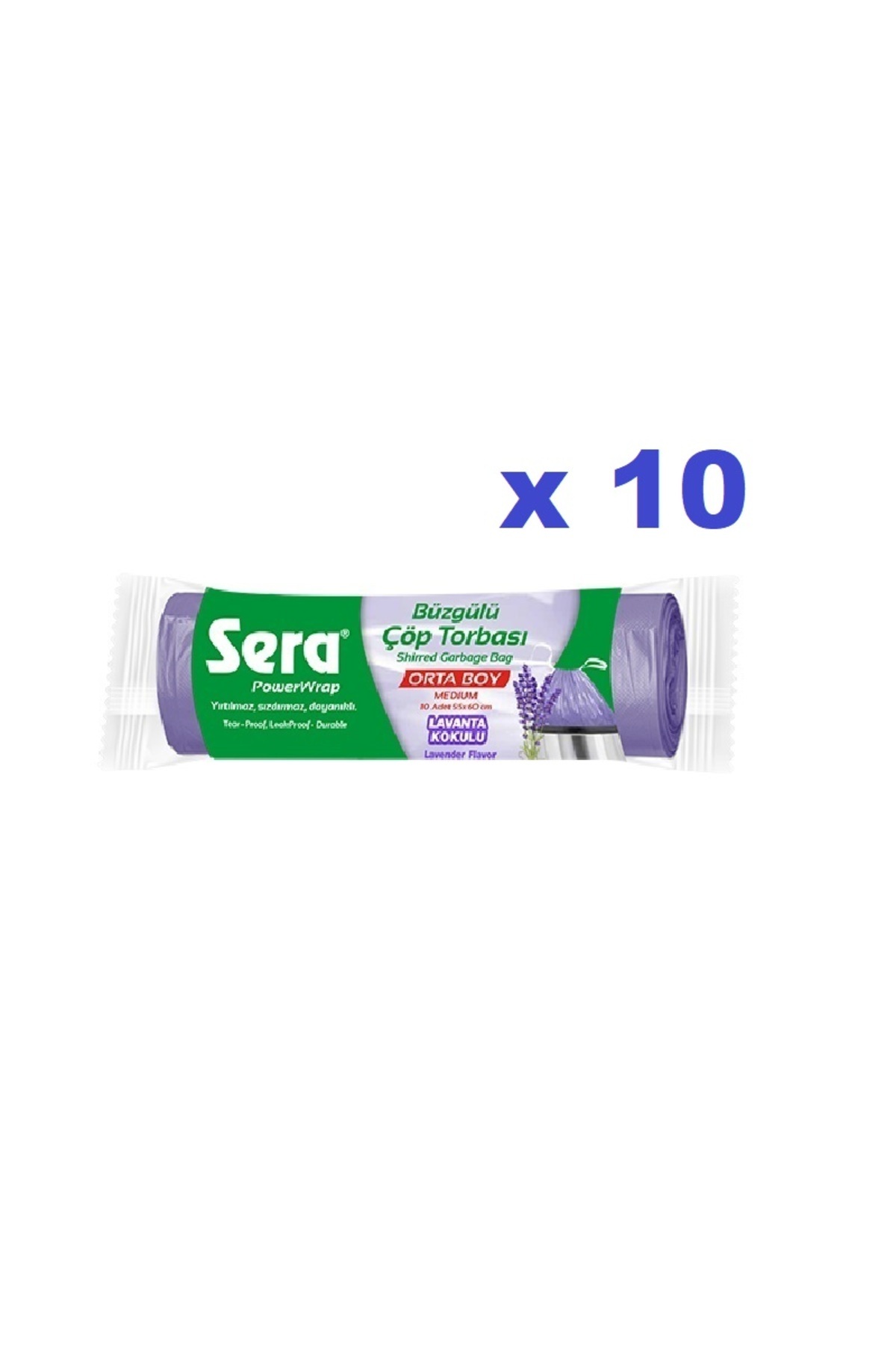 Sera Çöp Torbası Büzgülü Lavanta Kokulu Orta Boy 10 Lu 55 x 60 Cm x 10 Paket