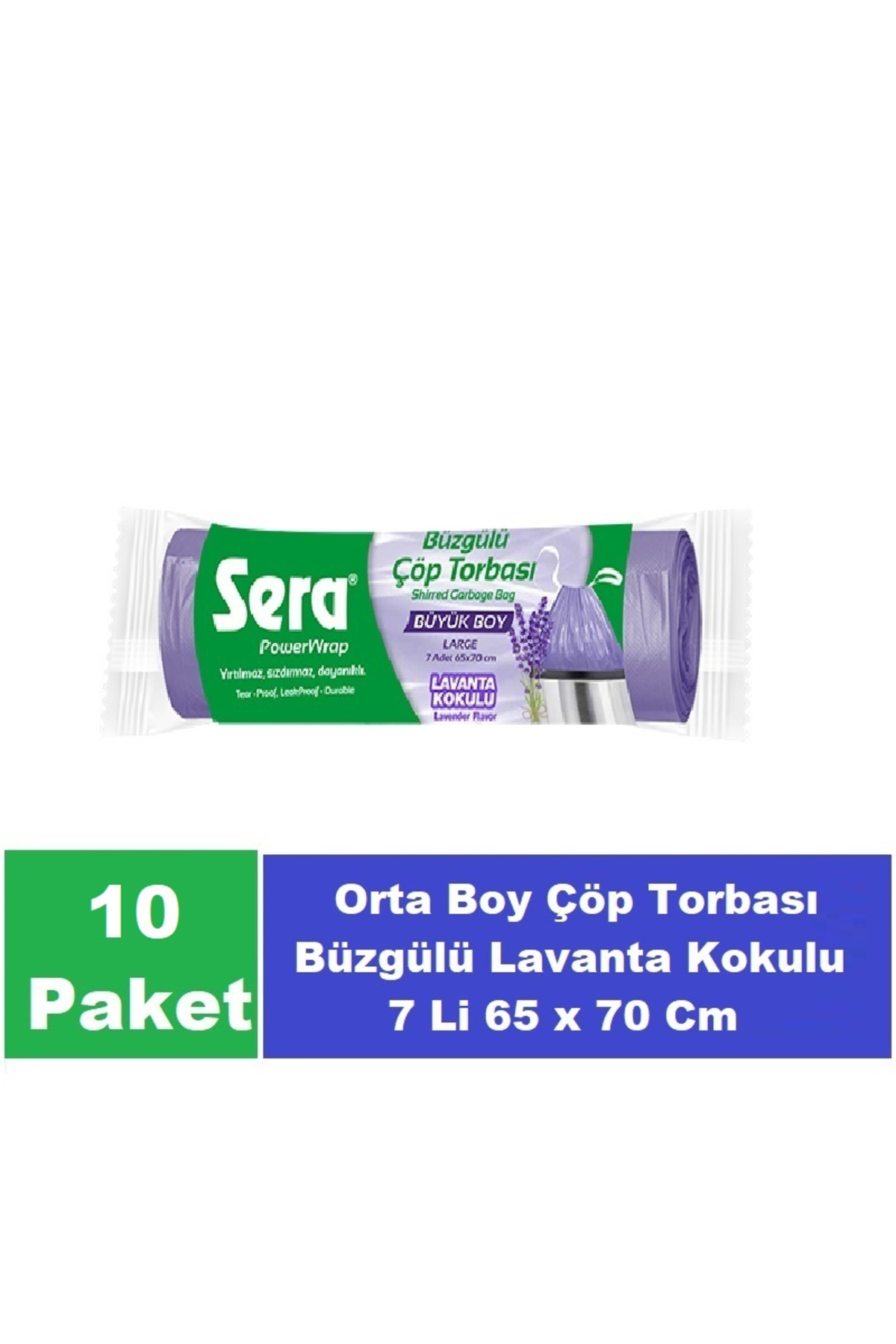 Sera Çöp Torbası Büzgülü Lavanta Kokulu Büyük Boy 7 Li 65 x 70 Cm x 10 Paket