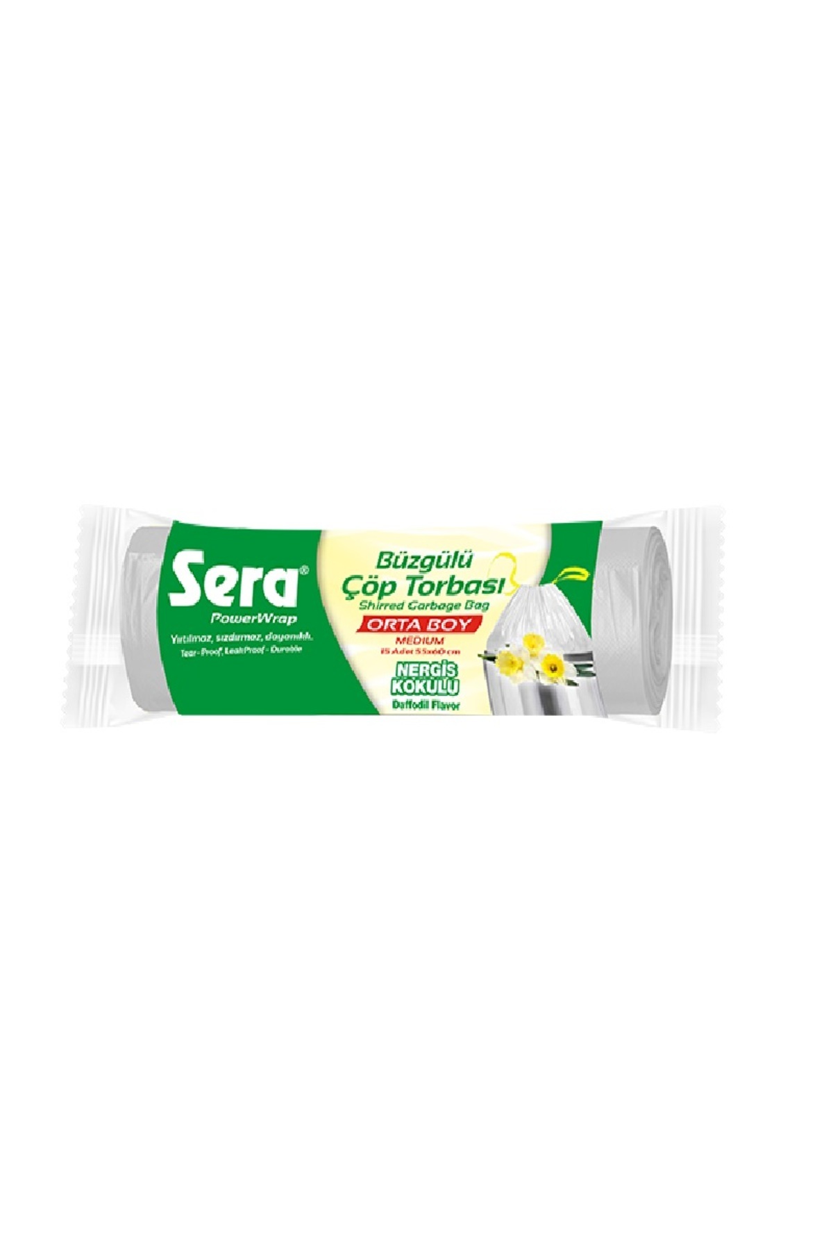 Sera Çöp Torbası Büzgülü Nergis Kokulu Orta Boy 15 Li 55 x 60 Cm x 15 Paket