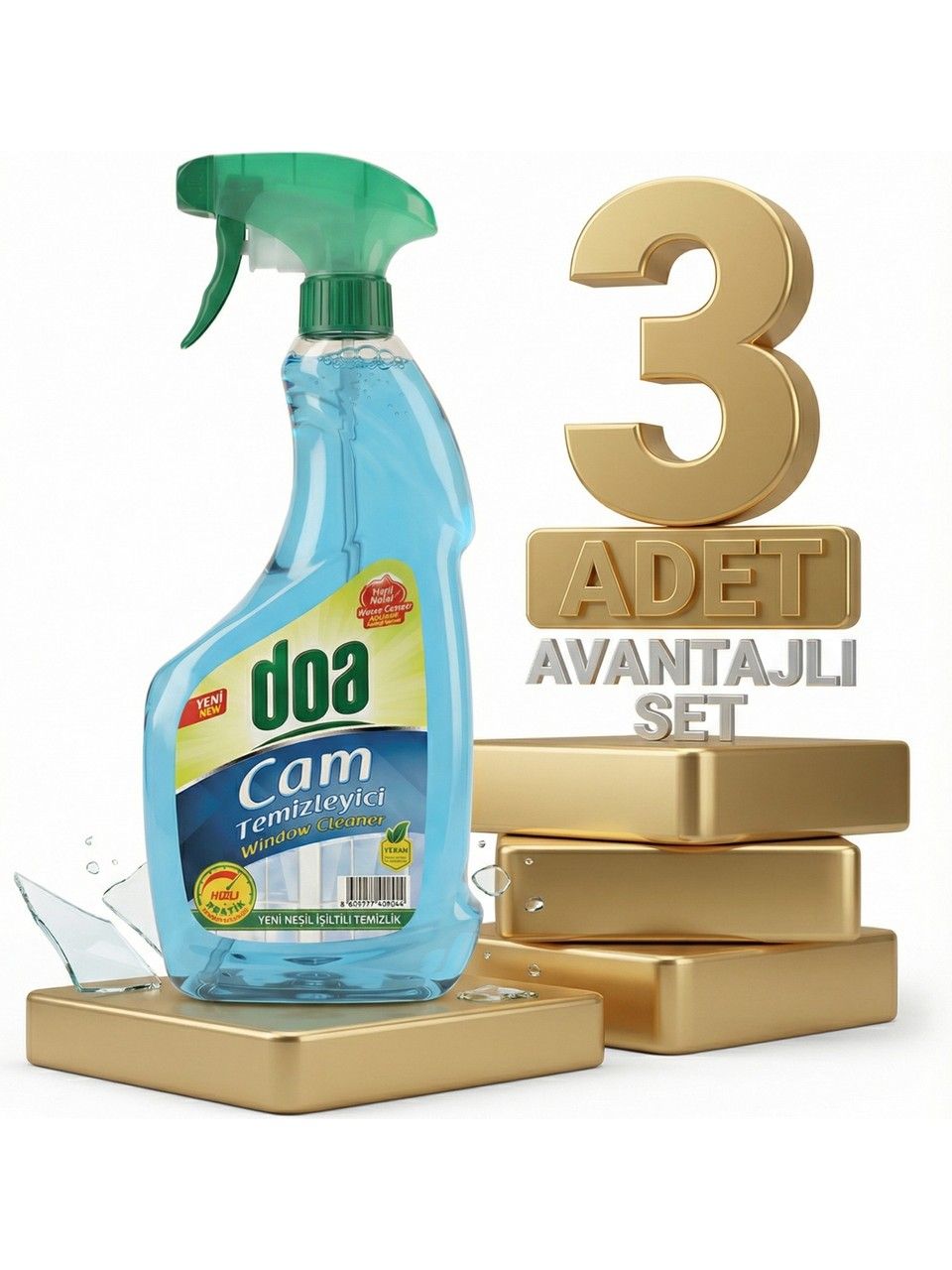 Doa Cam Temizleyici Sprey Mavi 750 Ml x 3 Adet
