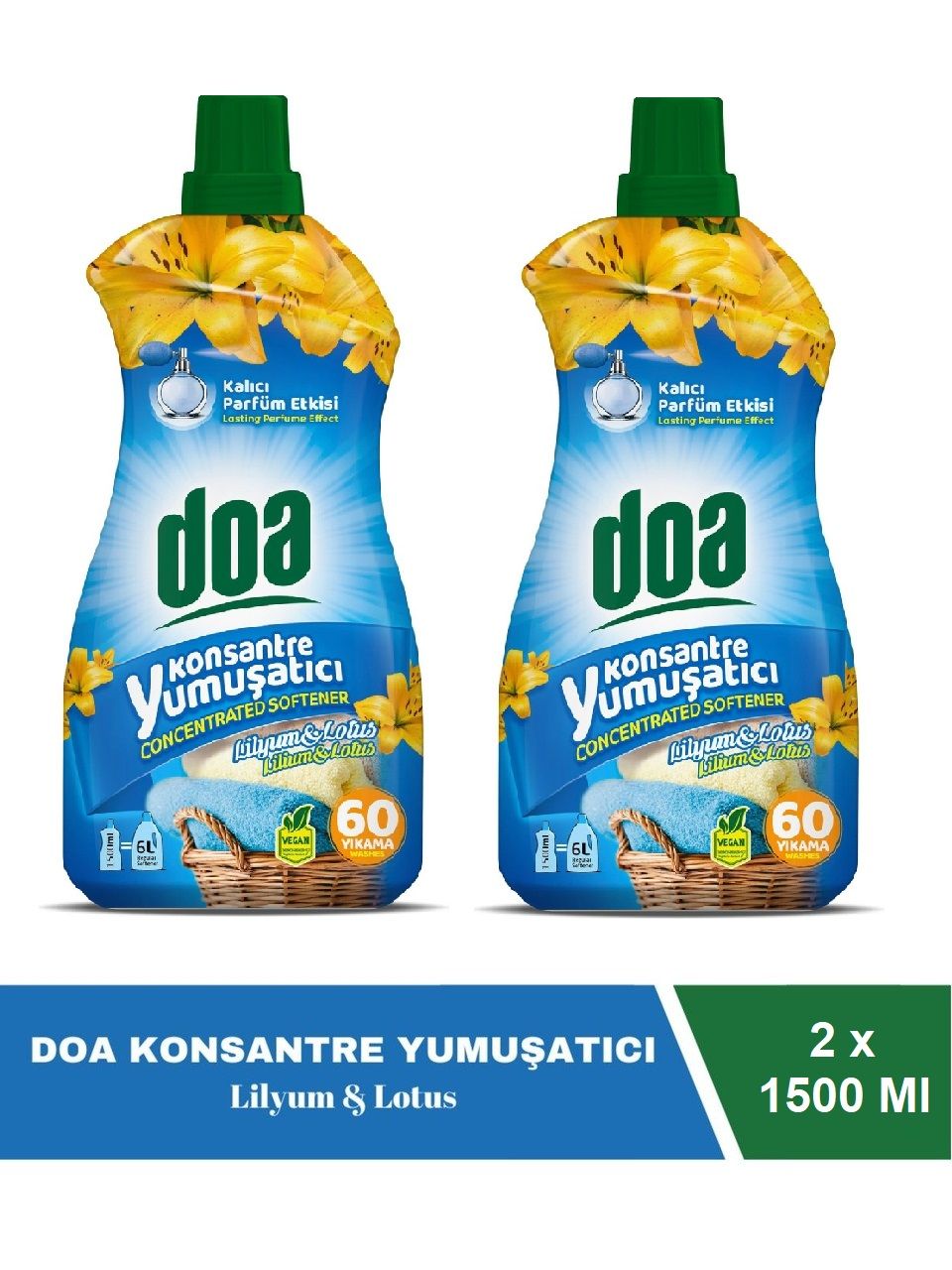 Doa Konsantre Çamaşır Yumuşatıcı Lilyum Lotus 60 Yıkama 1500 Ml x 2 Adet