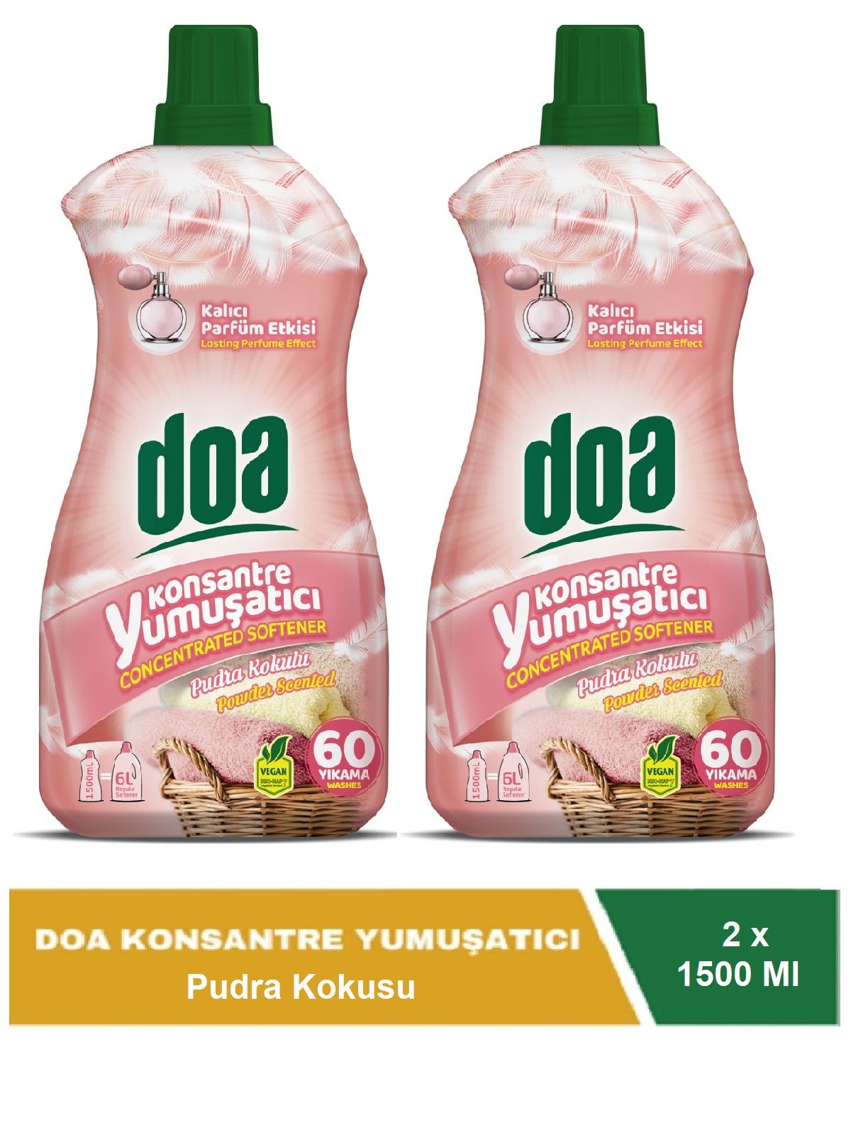 Doa Konsantre Çamaşır Yumuşatıcı Pudra Kokulu 60 Yıkama 1500 Ml x 2 Adet