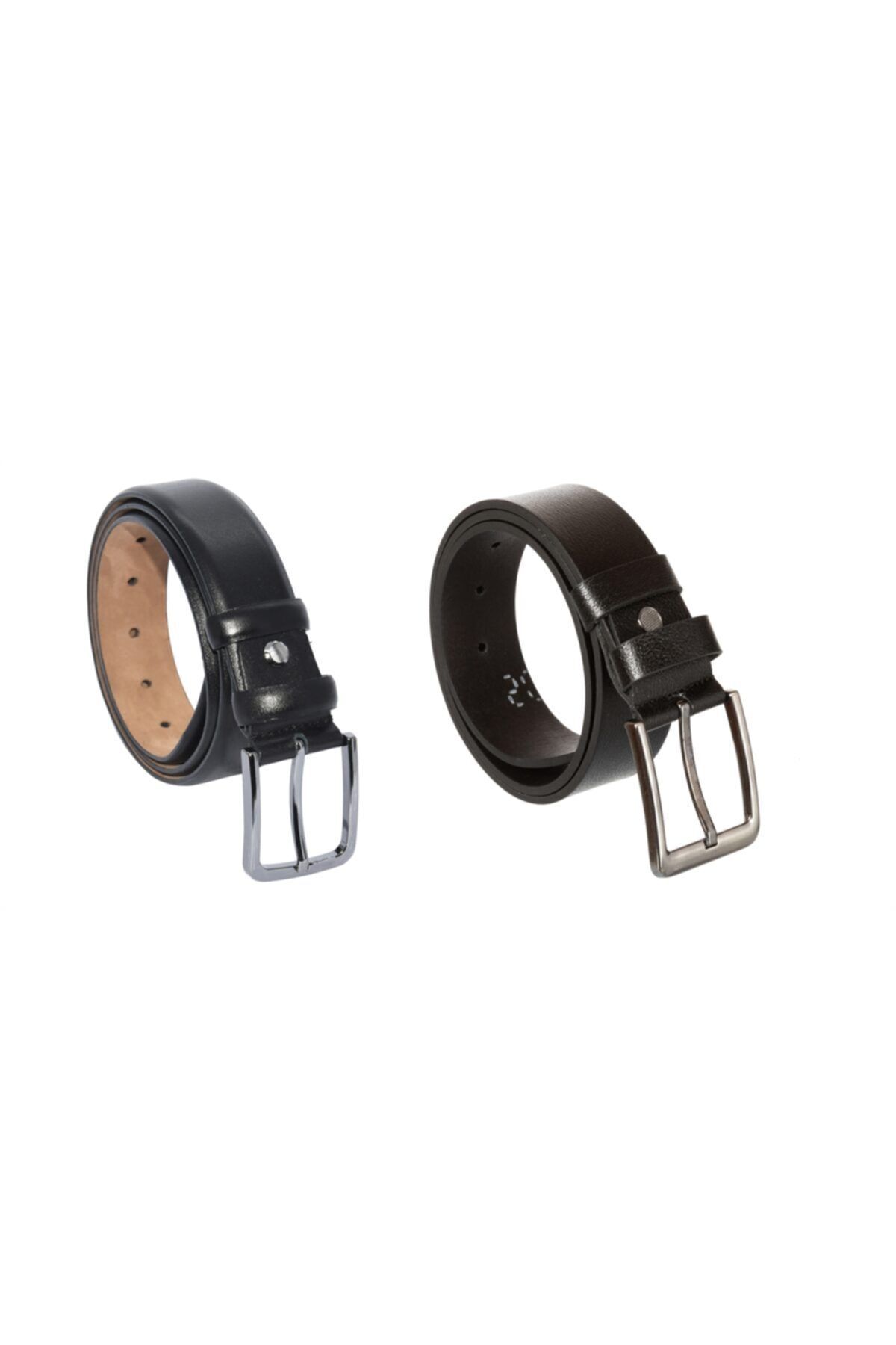2 Adet X 3.5 Cm Klasik(kumaş-keten) Ve 4.5 Spor(kot Pantolon) Hakiki Deri Kemer Siyah Düz