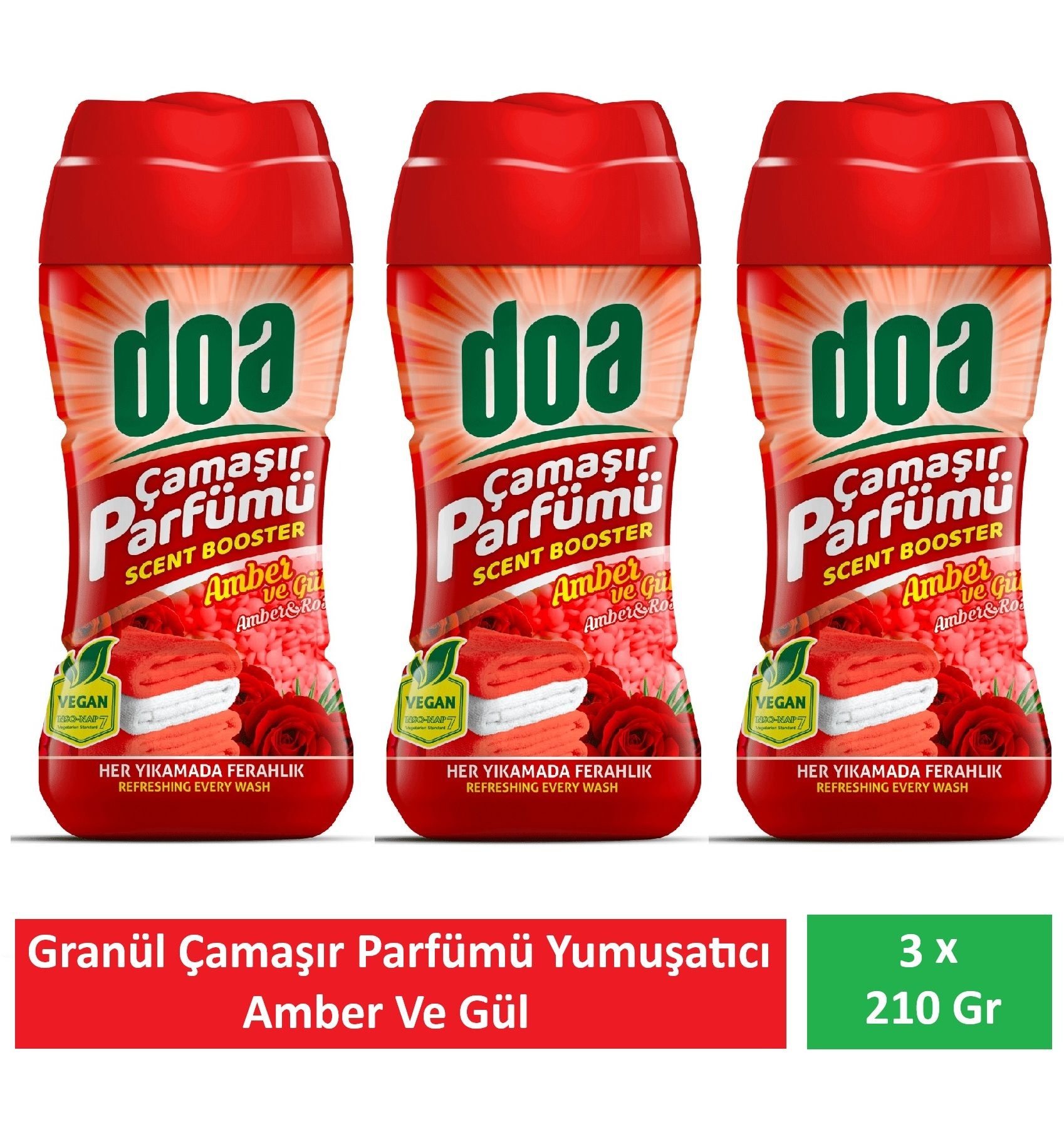 Doa Granül Çamaşır Parfümü & Çamaşır Yumuşatıcı Amber ve Gül 3 x 210 Gr
