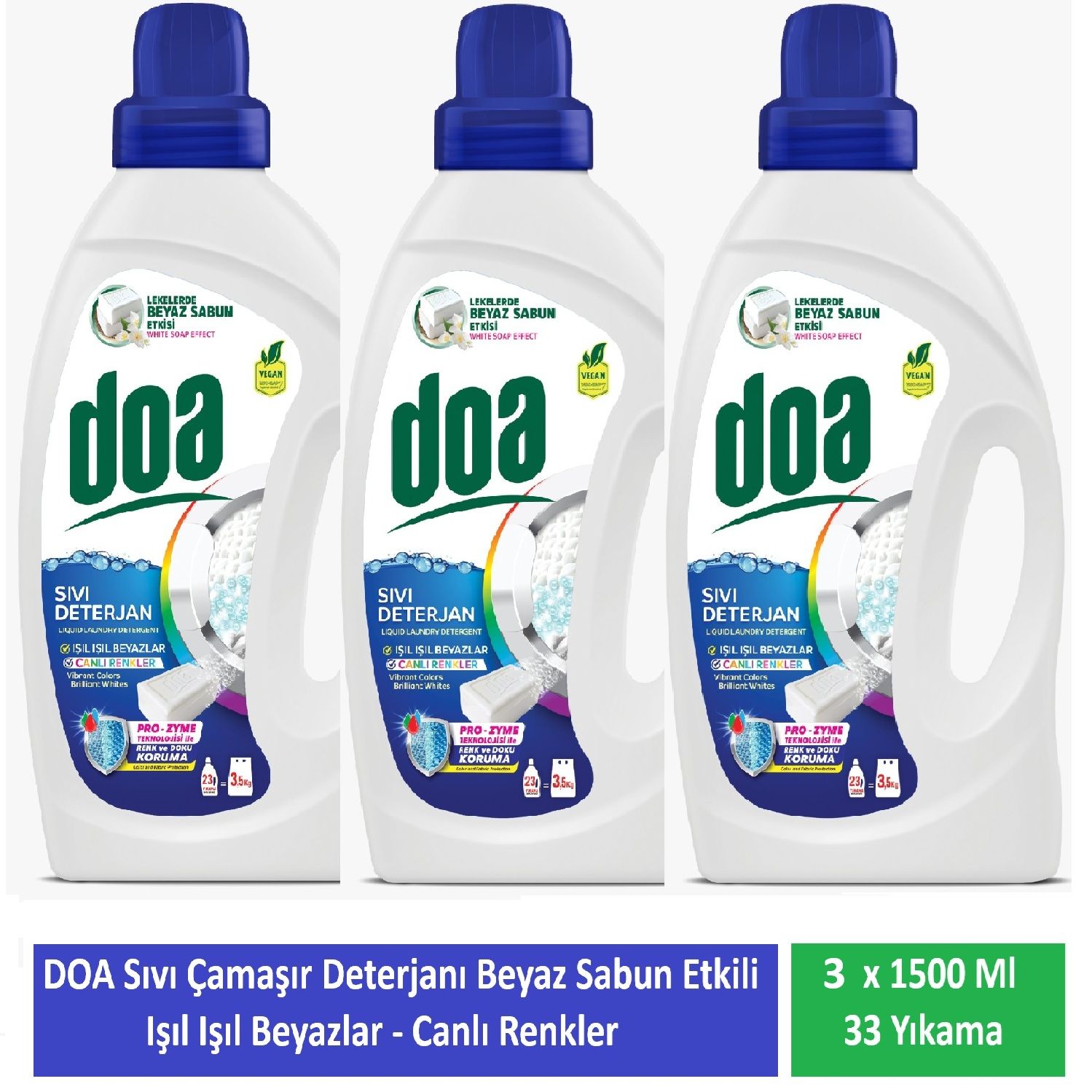 Doa Sıvı Çamaşır Deterjanı Beyaz Sabun Etkili 1500 Ml x 3 Adet
