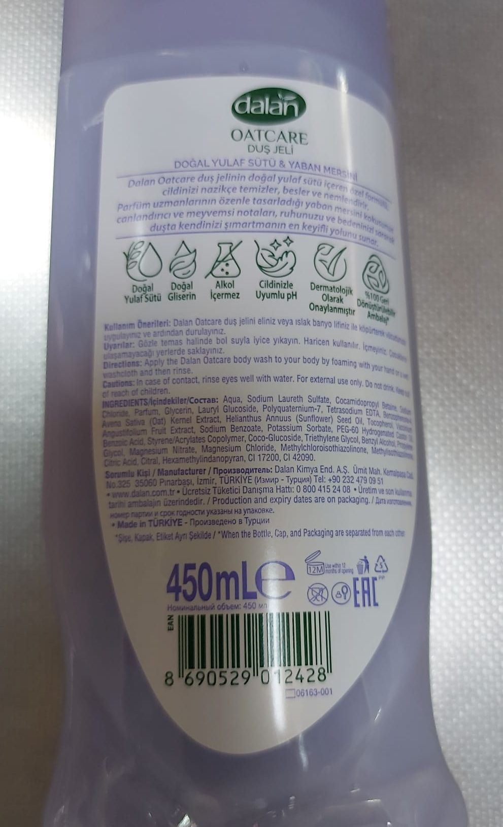 Dalan Duş Jeli Oatcare Yulaf Sütü Ve Yaban Mersini 450 Ml x 3 Adet