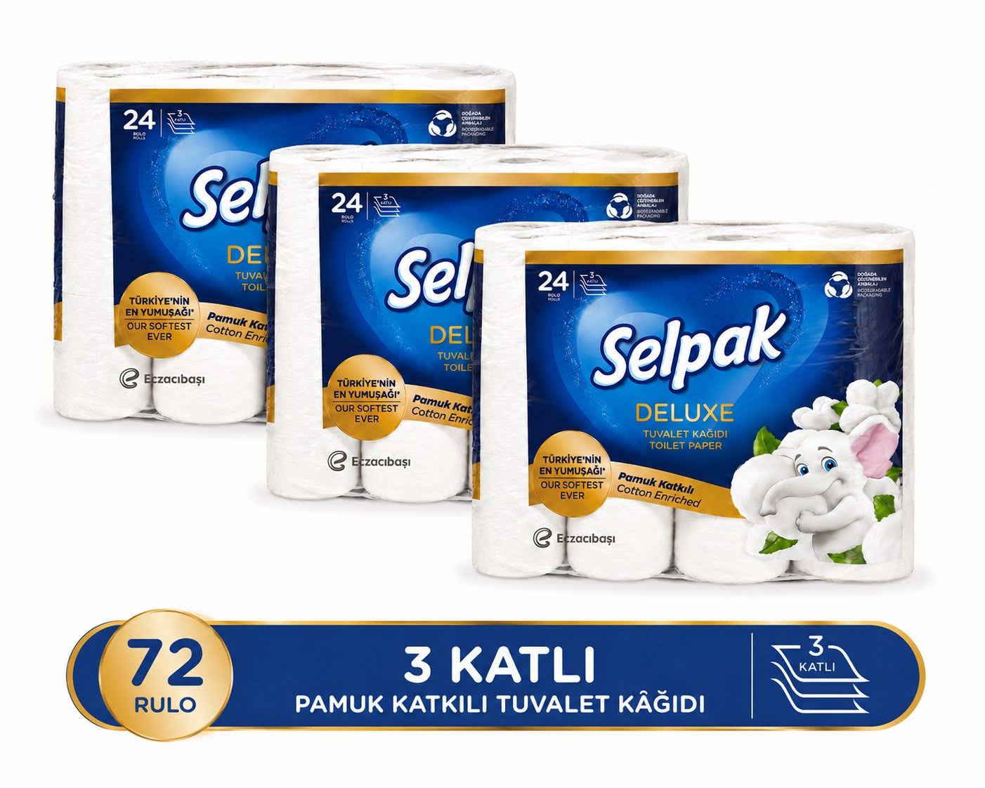 Selpak Deluxe Tuvalet Kağıdı Pamuk Katkılı 72 Rulo