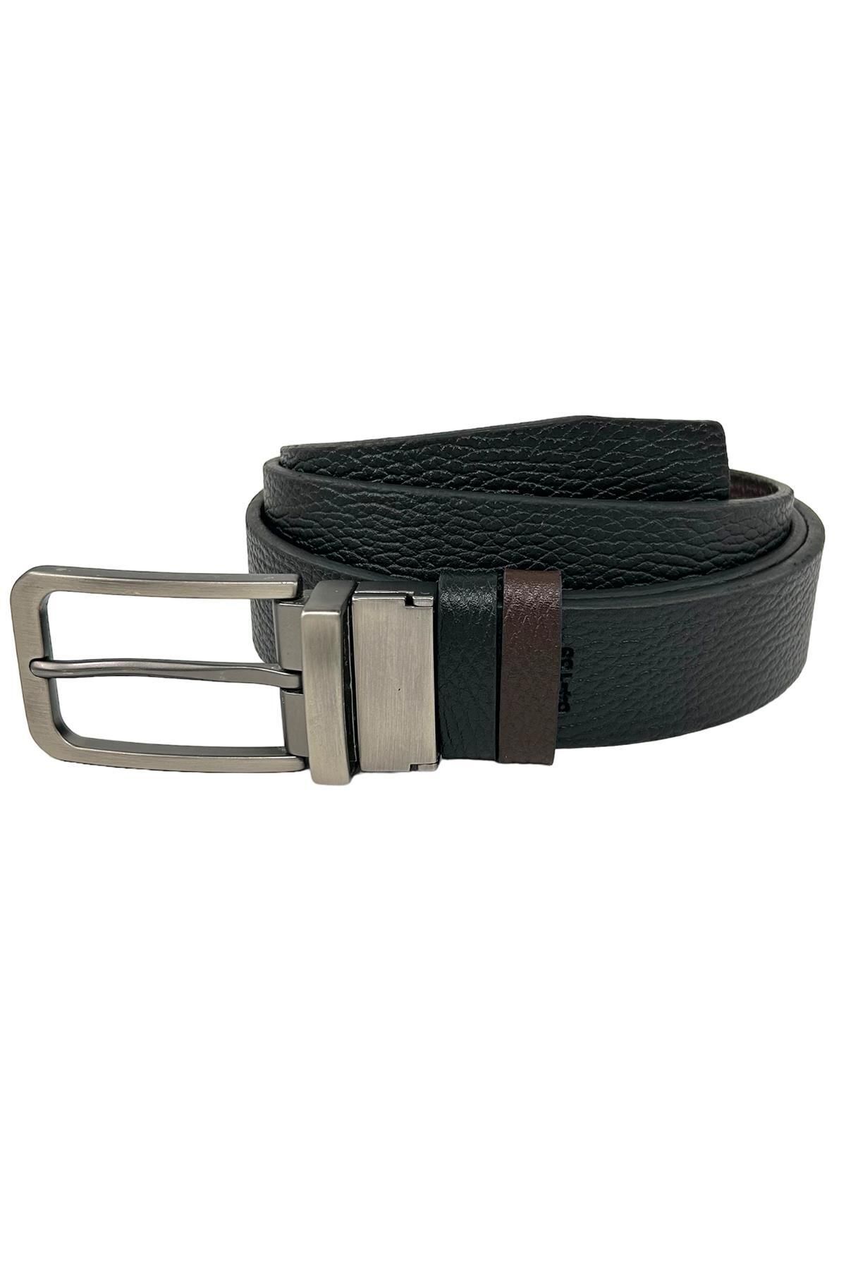 Kahvrengi Siyah Çift Taraflı Hakiki Deri 3.5 Cm.lik Klasik Kemer - 300-809