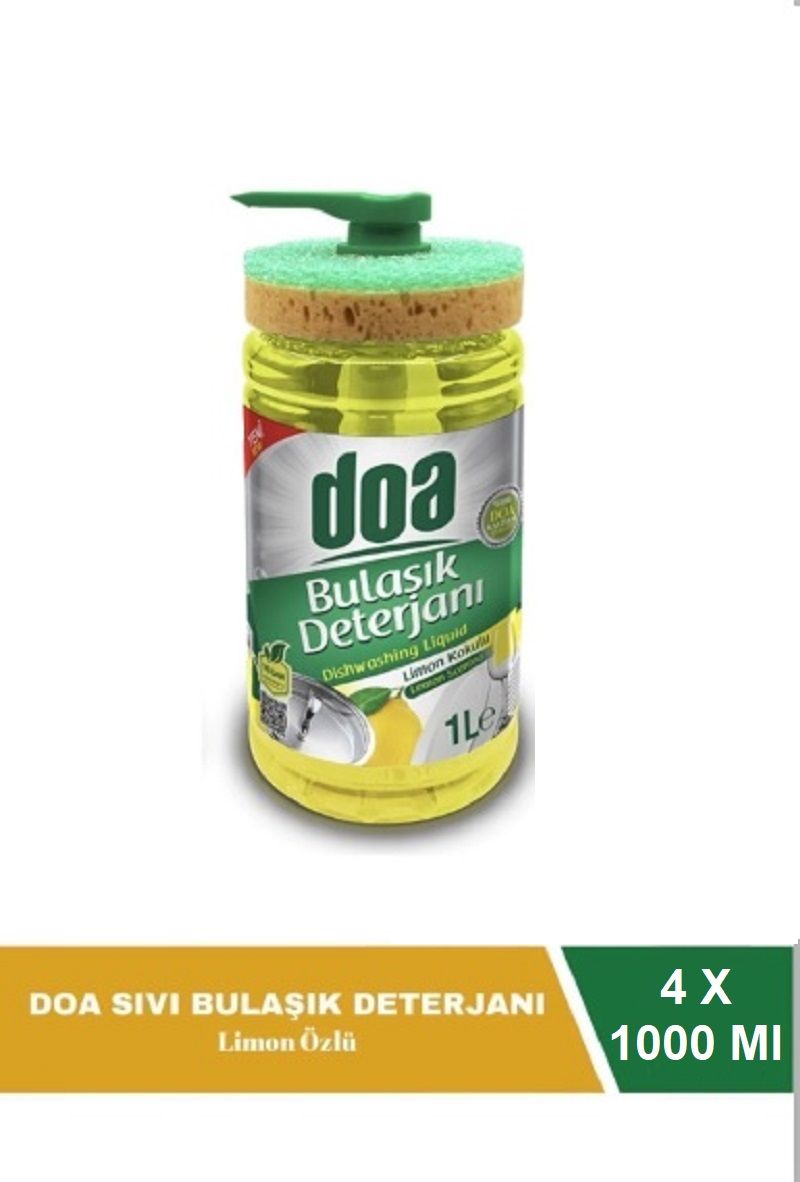 Doa Sıvı Bulaşık Deterjanı Limon Kokulu 1 Lt Süngerli x 4 Adet
