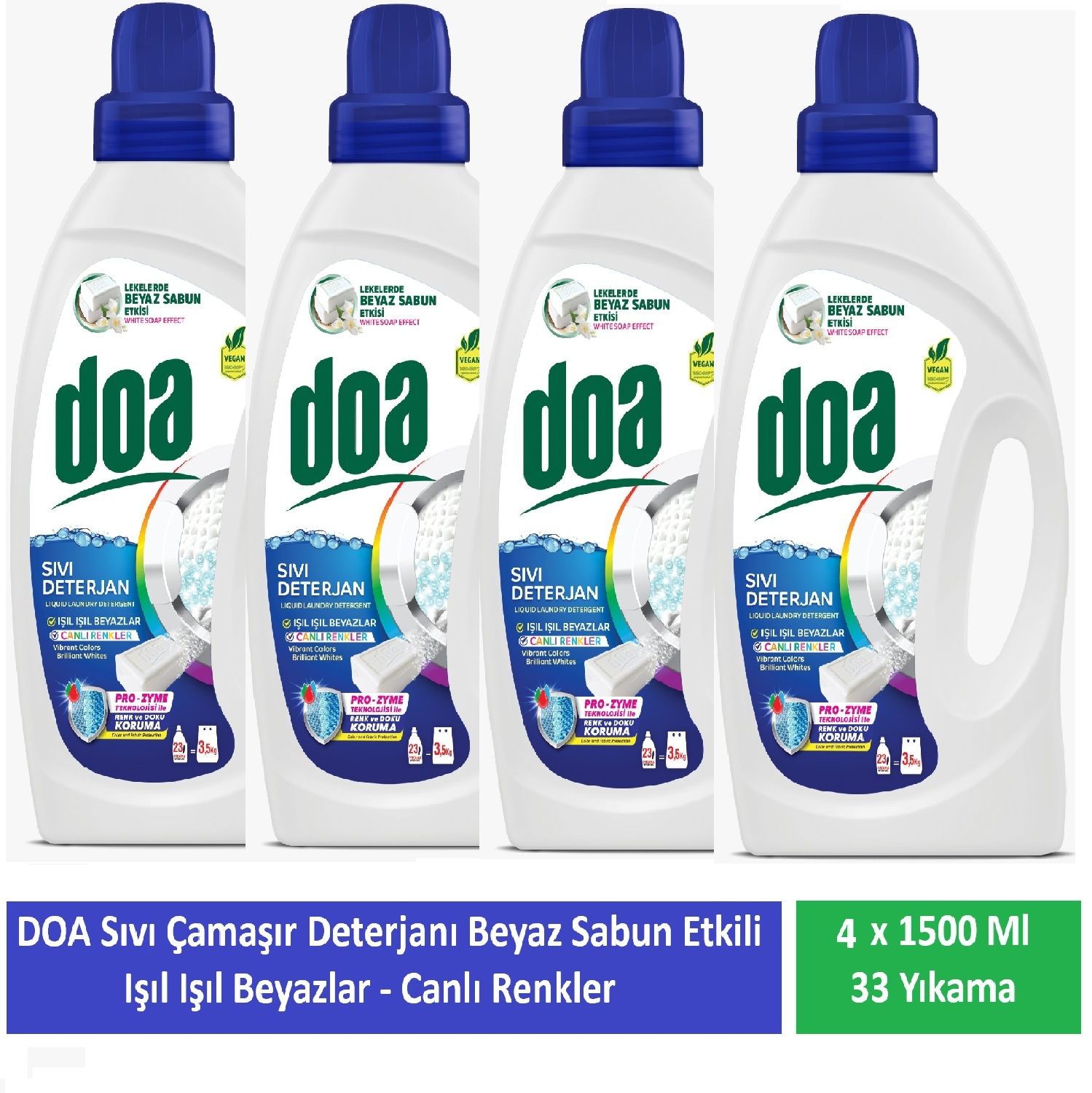 Doa Sıvı Çamaşır Deterjanı Beyaz Sabun Etkili 1500 Ml x 4 Adet