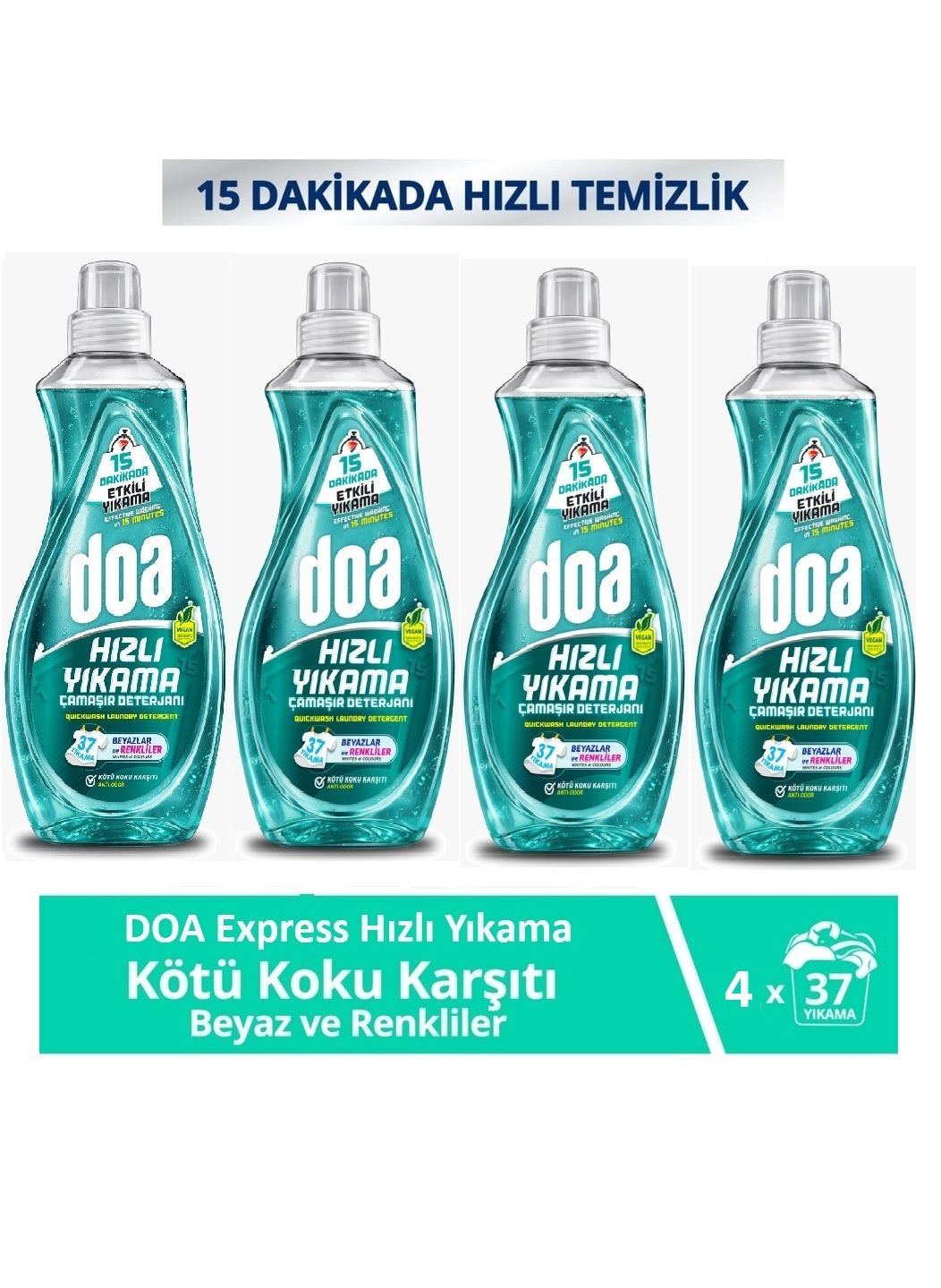 Doa Express Hızlı Yıkama Kötü Koku Karşıtı Beyaz Renkliler Çamaşır Deterjanı 1480 ML x 4