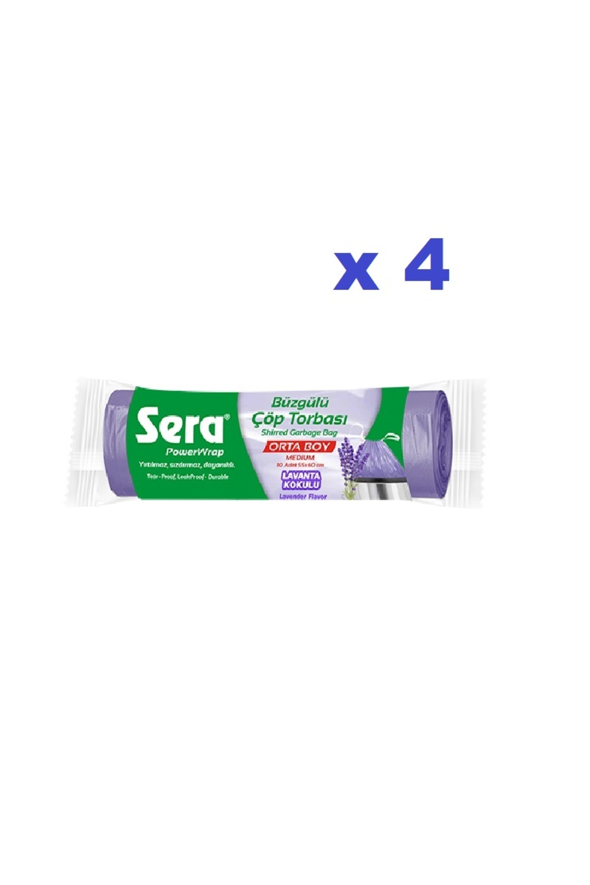 Sera Çöp Torbası Büzgülü Lavanta Kokulu Orta Boy 10 Lu 55 x 60 Cm x 4 Paket