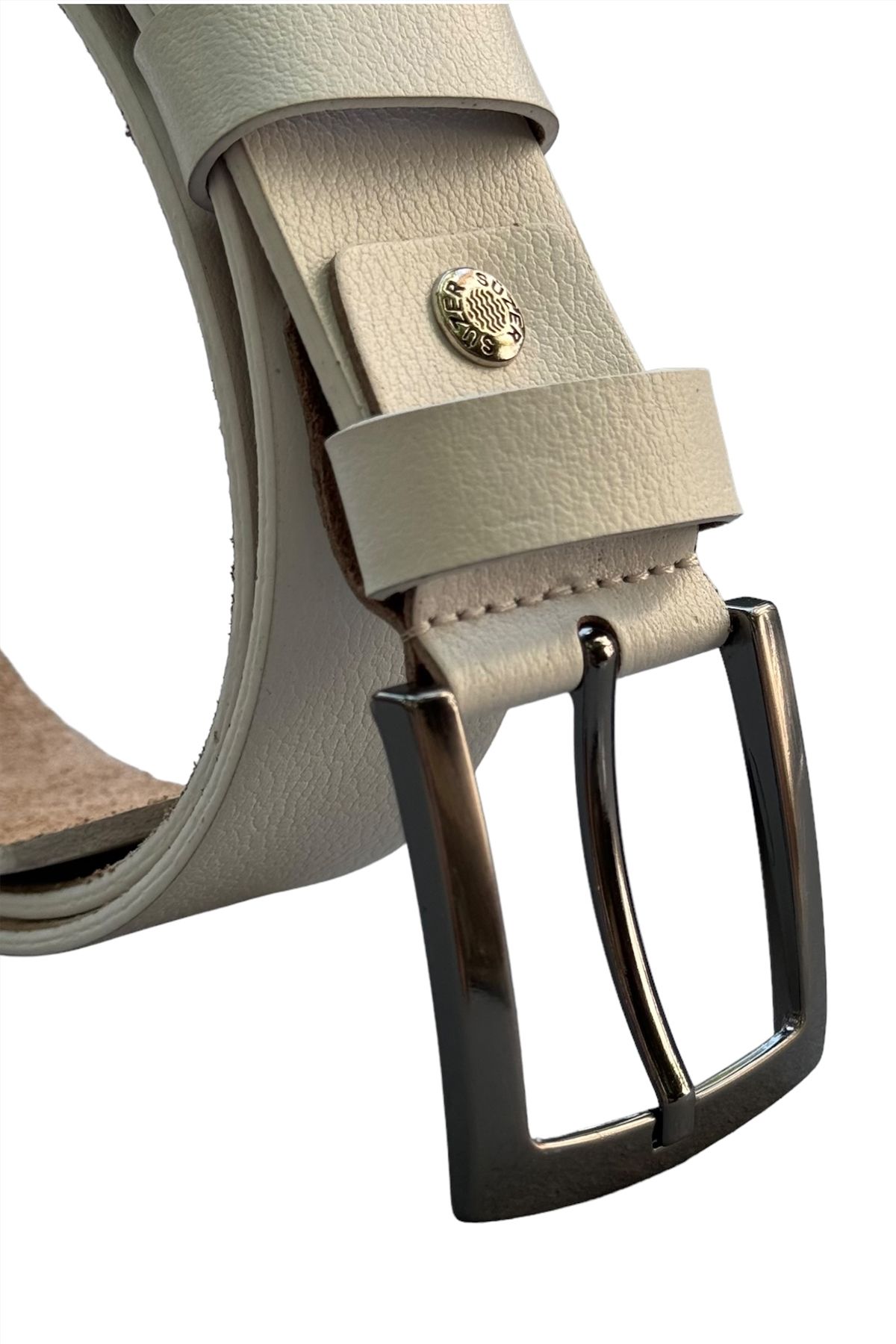 4 cm. Spor Hakiki Deri Düz Model Erkek Kemer Beyaz