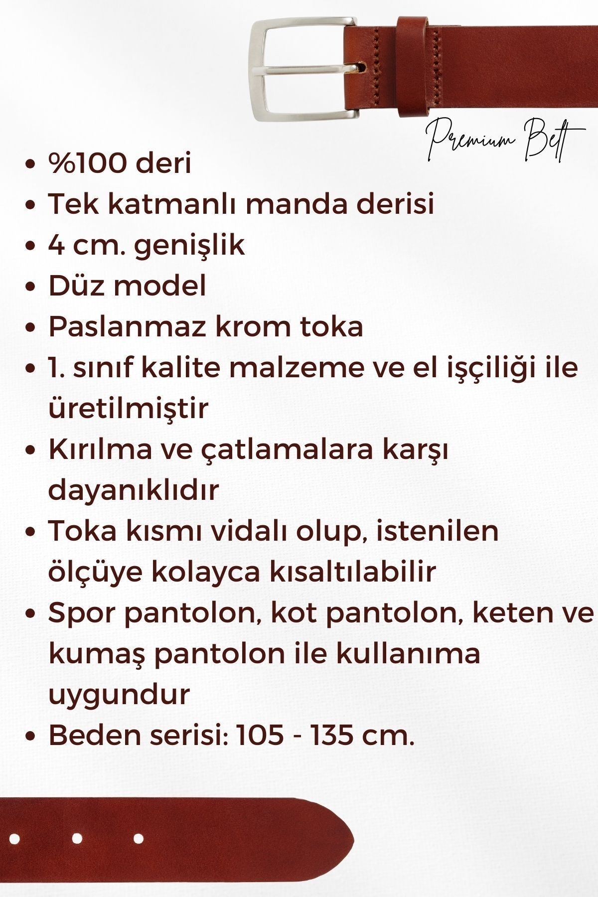 4 cm. Spor Hakiki Deri Düz Model Erkek Kemer Beyaz