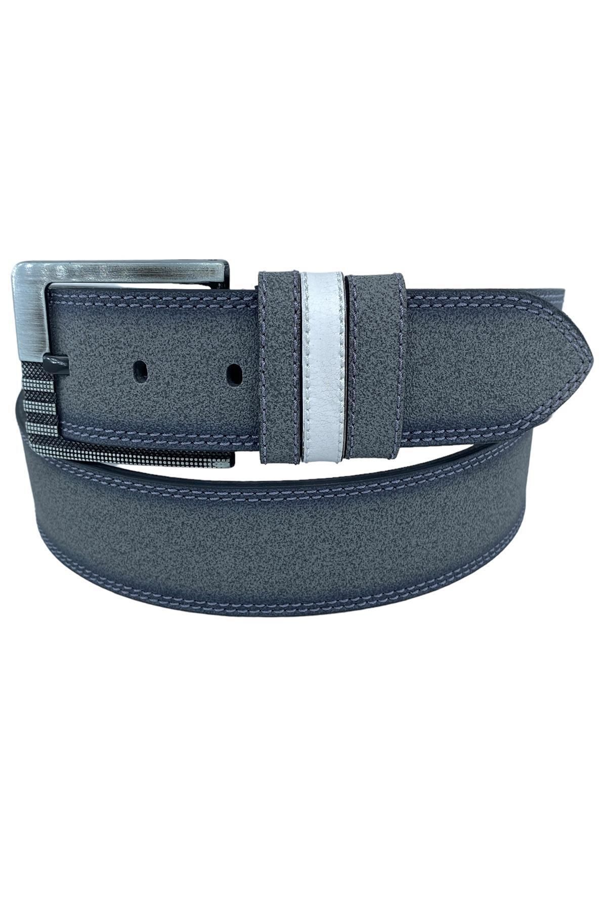 4.5 Cm. Spor Suni Deri Dikişli Erkek Kemer Gri