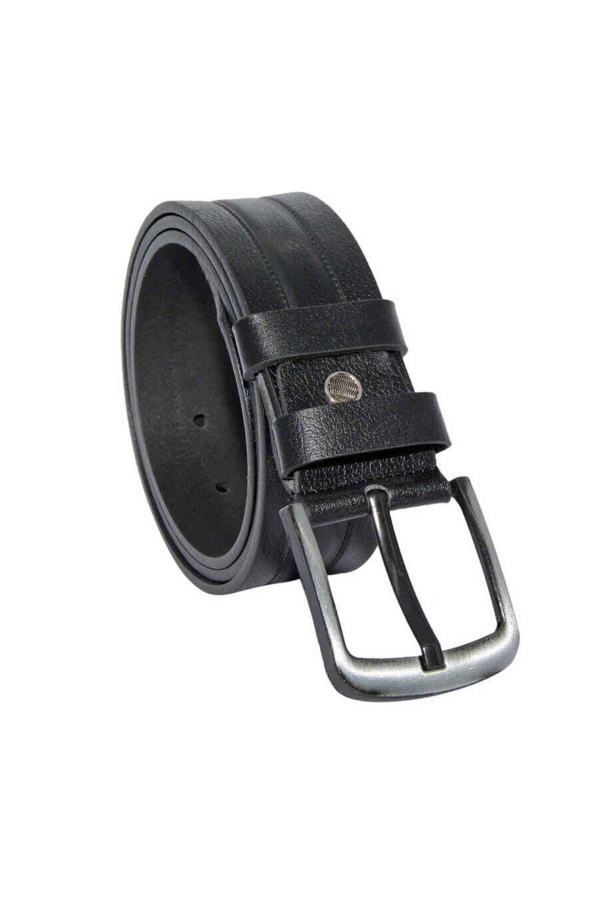 Siyah Hakiki Deri Desenli Model 4.5 Cm.lik Spor Kot Kemer - 500-61