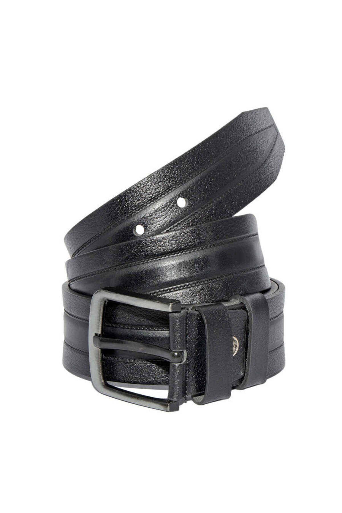 Siyah Hakiki Deri Desenli Model 4.5 Cm.lik Spor Kot Kemer - 500-61