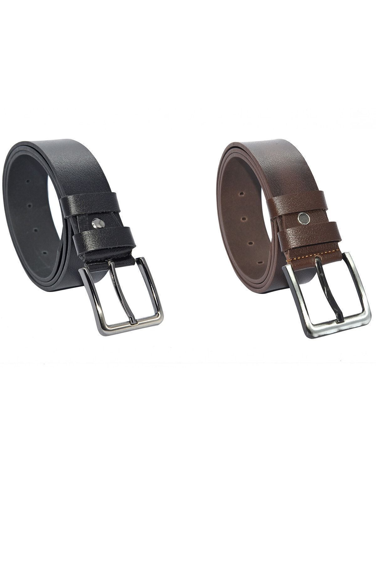 2 Adet X 4.5 Cm. Spor Hakiki Deri Düz Model Kemer Kahverengi Ve Siyah
