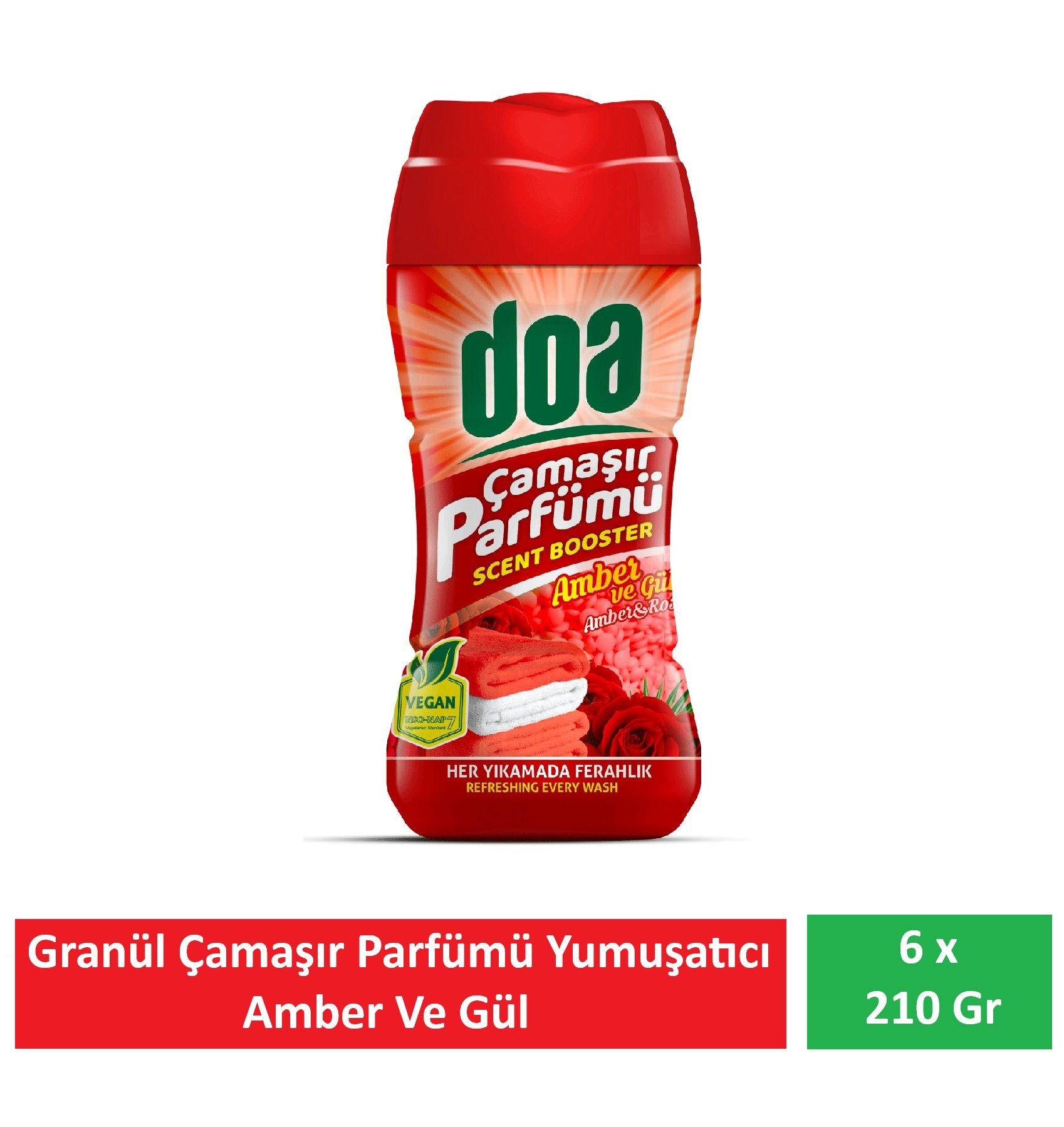 Doa Granül Çamaşır Parfümü & Çamaşır Yumuşatıcı Amber ve Gül 6 x 210 Gr