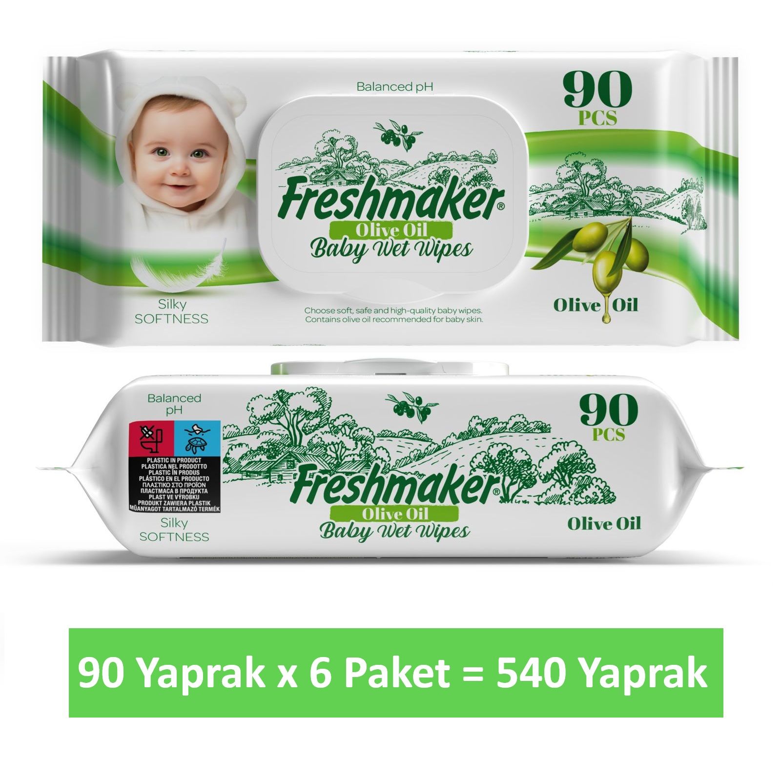 Freshmaker Islak Havlu Zeytinyağlı Sensitive Kapaklı 540 Yaprak