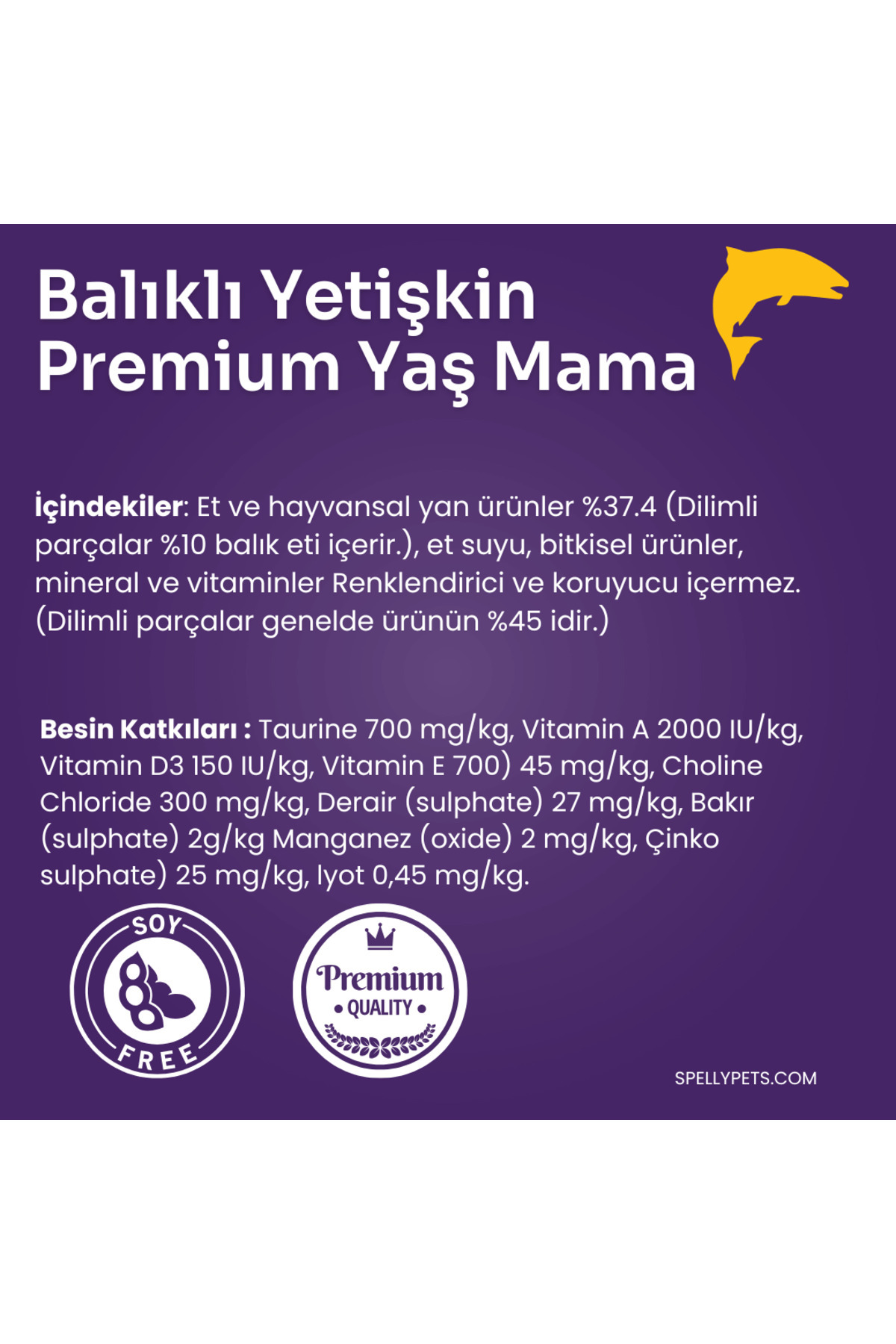 48 Adet x Spelly Premium Yetişkin Kedi Maması - Balık (85gr)