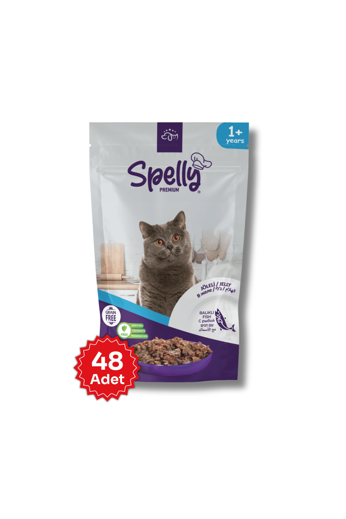 48 Adet x Spelly Premium Yetişkin Kedi Maması - Balık (85gr)