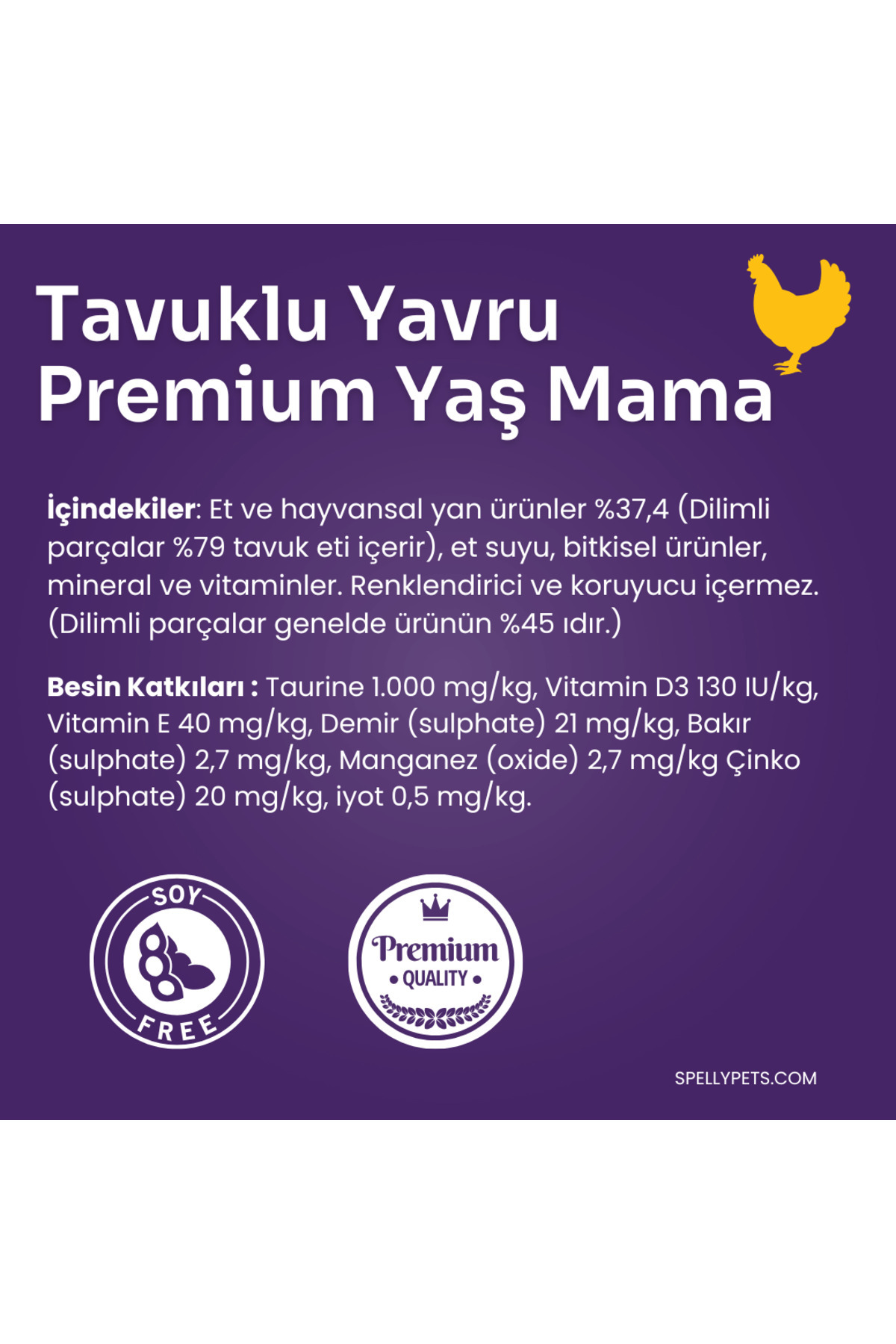 12 Adet x Spelly Premium Yavru Kedi Yaş Mama - Tavuk (85gr)