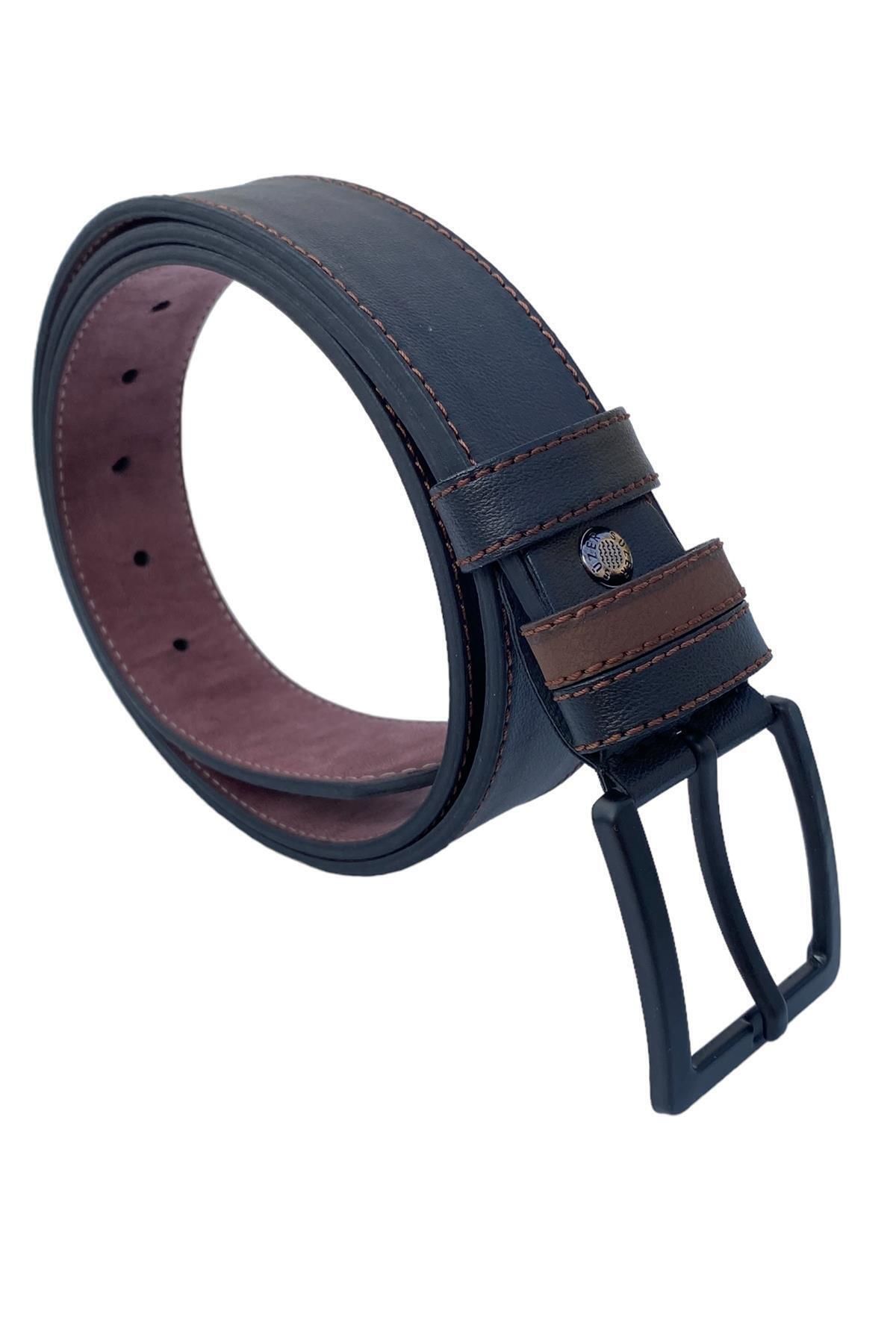 Siyah Suni Deri Dikişli 4 Cm.lik Spor Kemer - 7000-109-22y