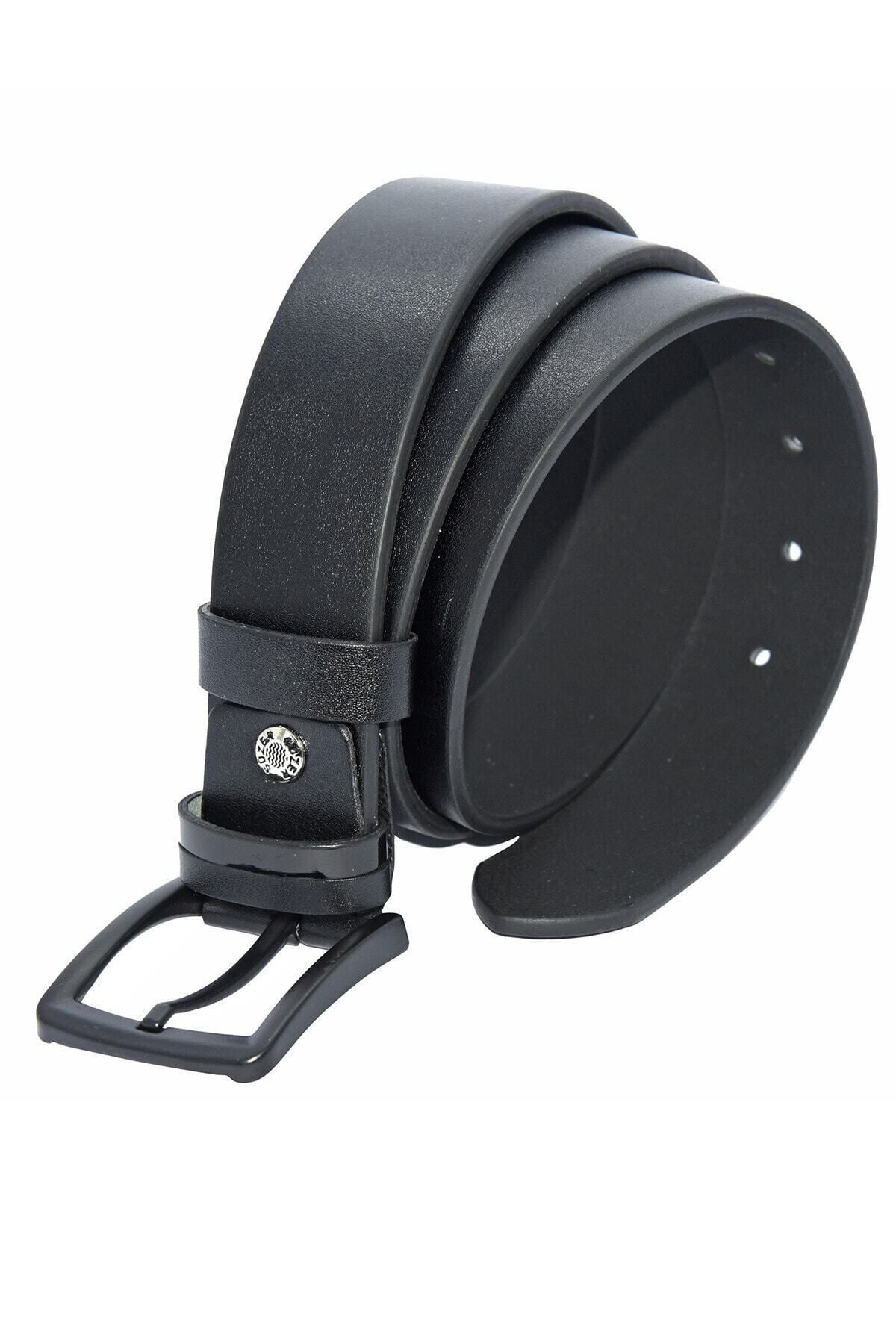 Siyah Suni Deri Düz Model 4.5 Cm.lik Spor Kemer - 4500-düz