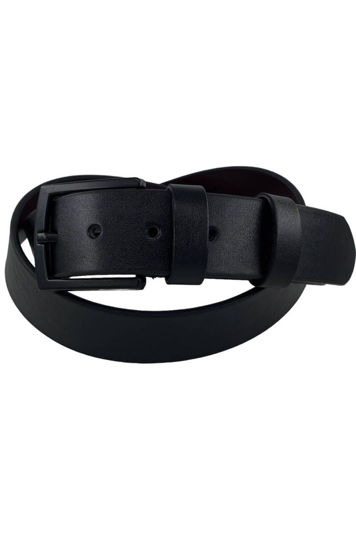 Siyah Suni Deri Dikişli Model 4 Cm.lik Spor Kemer - 7000-düz