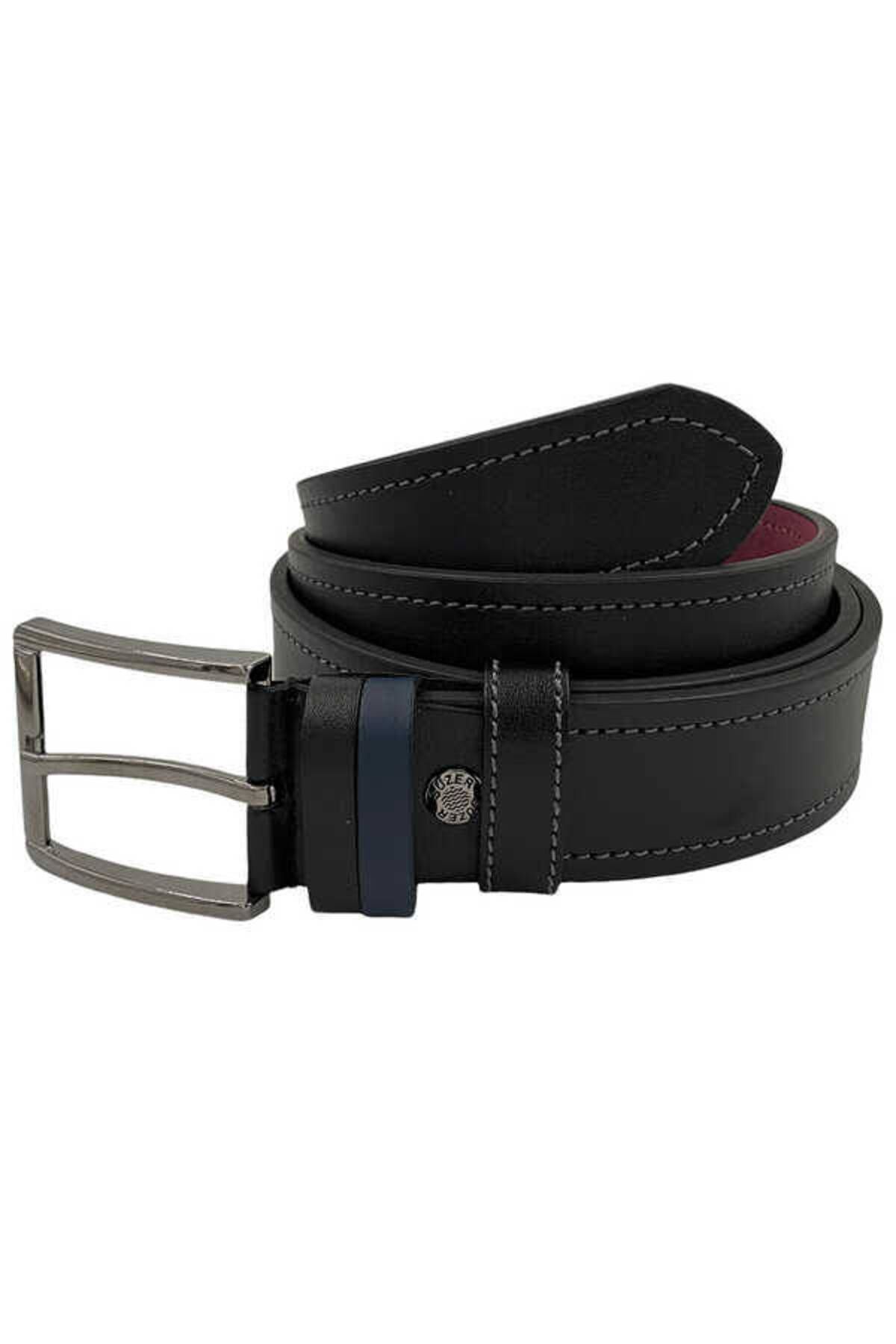 Siyah Rugan Suni Deri Dikişli 4 Cm.lik Klasik Kemer - 7400-90-22y