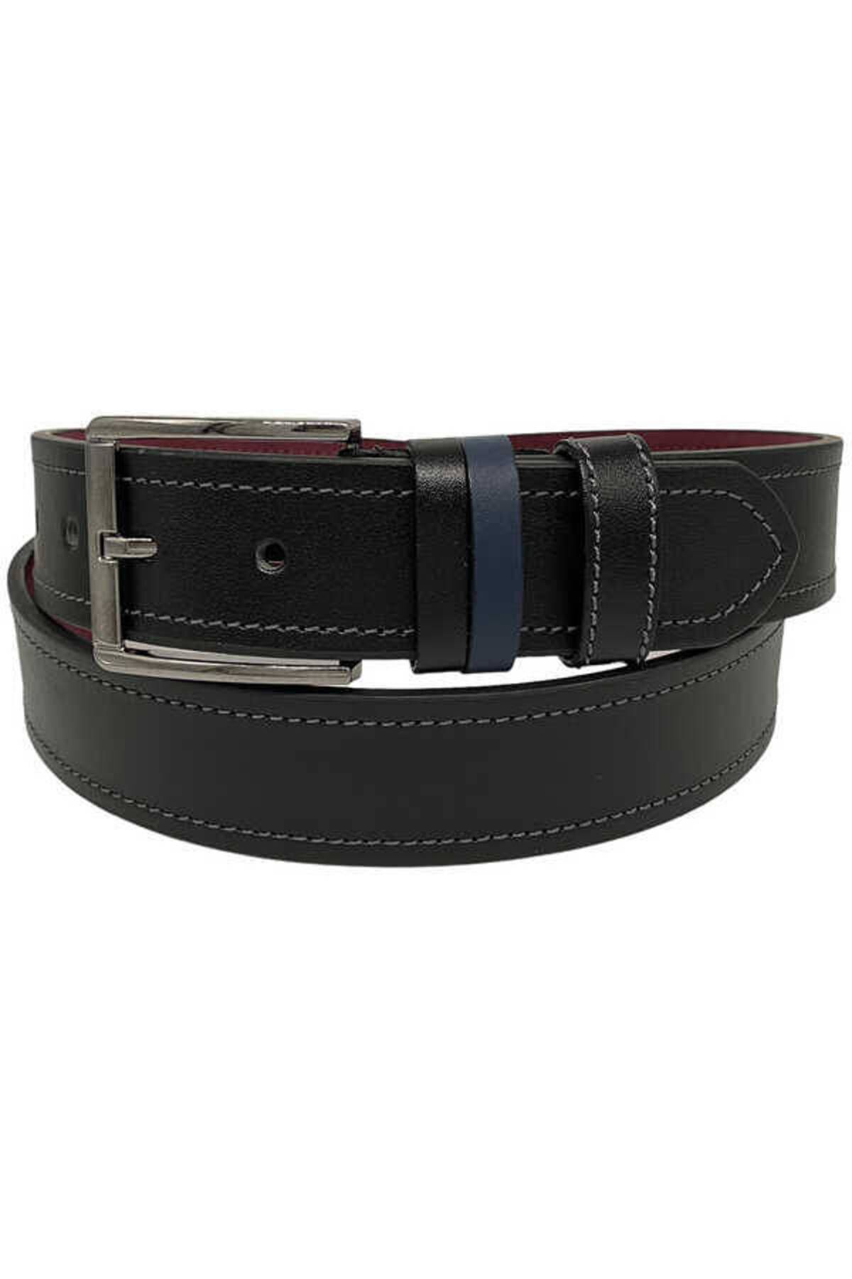 Siyah Rugan Suni Deri Dikişli 4 Cm.lik Klasik Kemer - 7400-90-22y