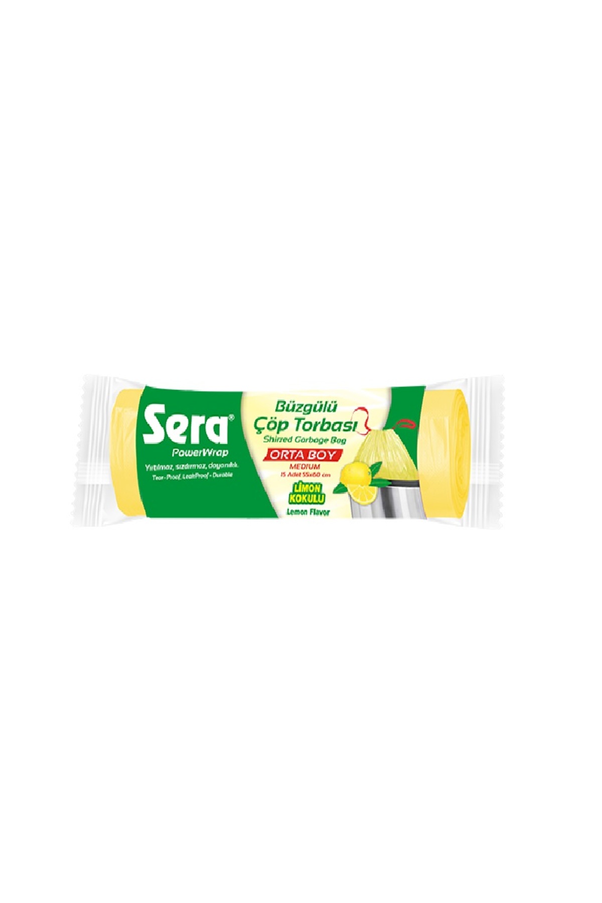 Sera Çöp Torbası Büzgülü Limon Kokulu Orta Boy 15 Li 55 x 60 Cm x 8 Paket