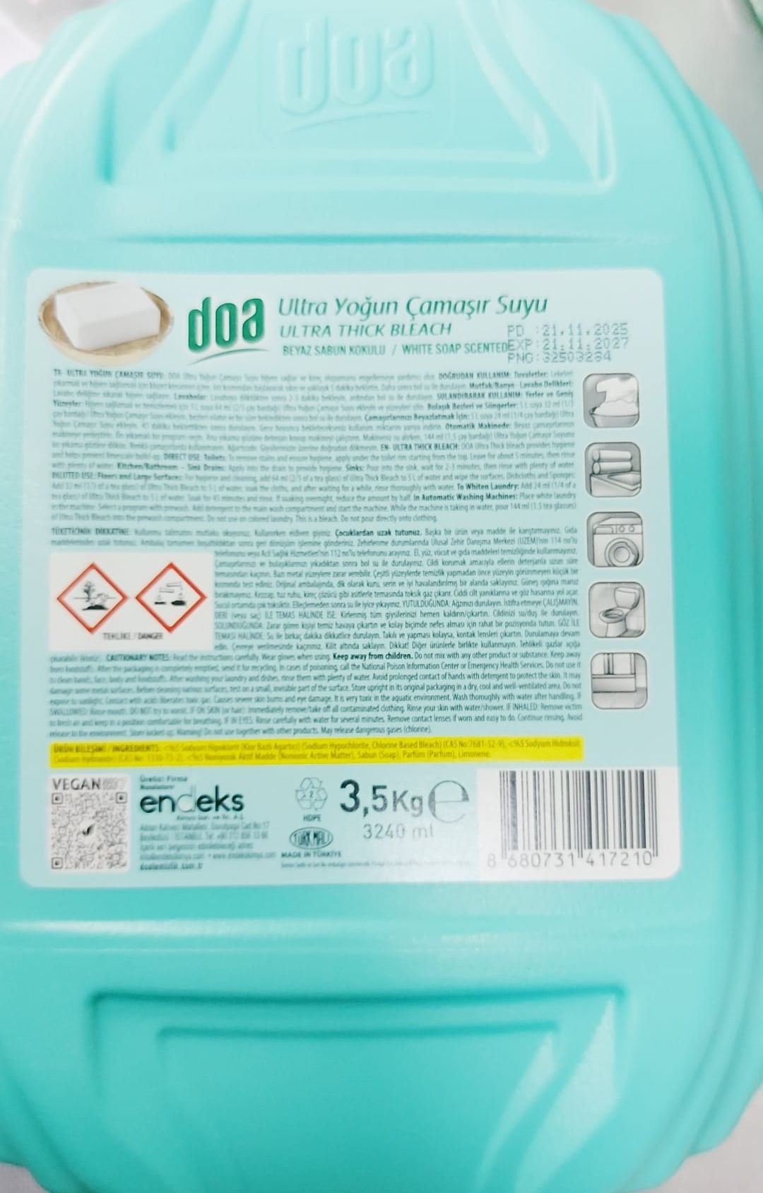 Doa Ultra Çamaşır Suyu Beyaz Sabun Kokulu 3.5 Kg