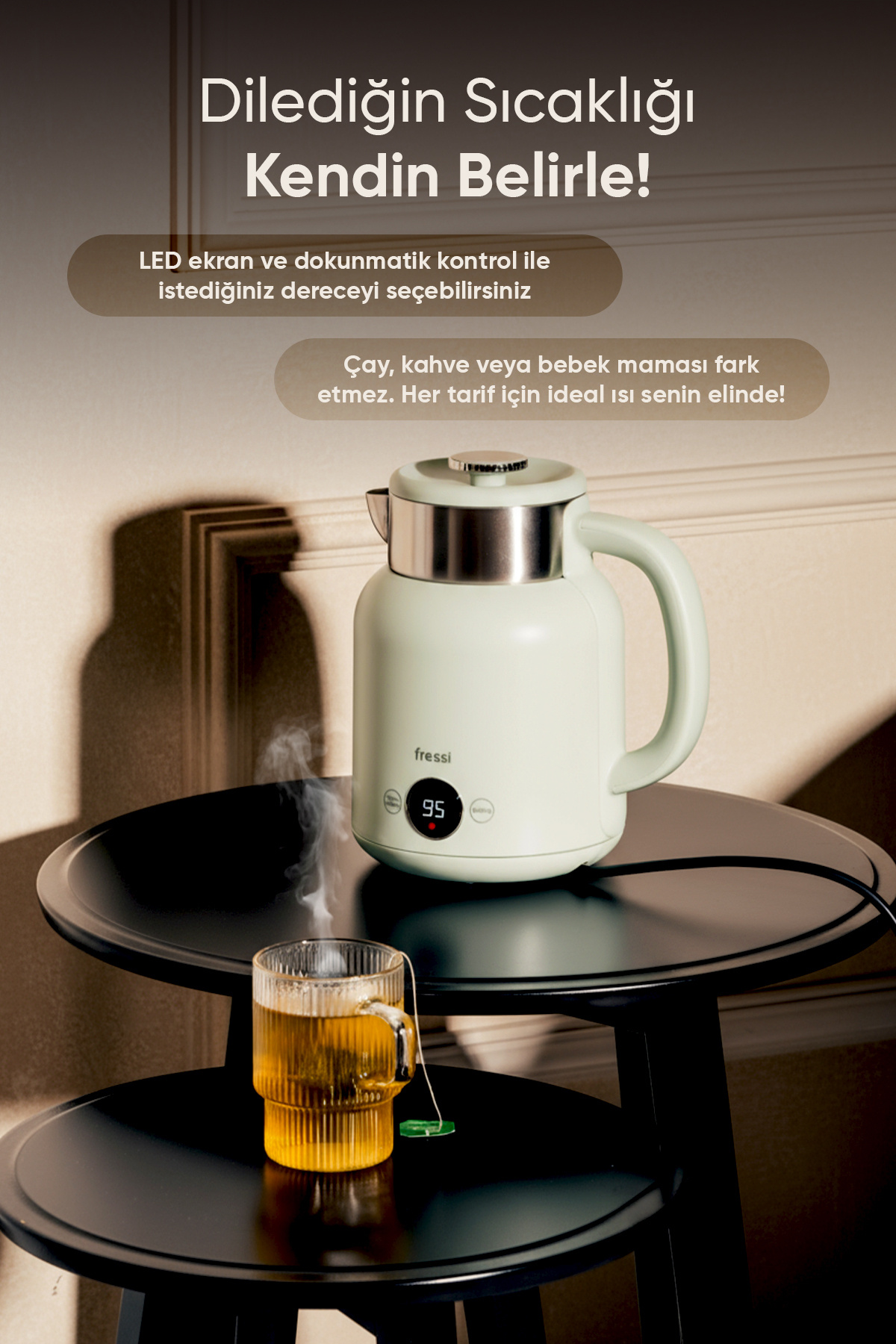Elektrikli Su Isıtıcı Kettle Çelik Hazne Retro 1.5 L Su Yeşili Kt-01 Retrofi