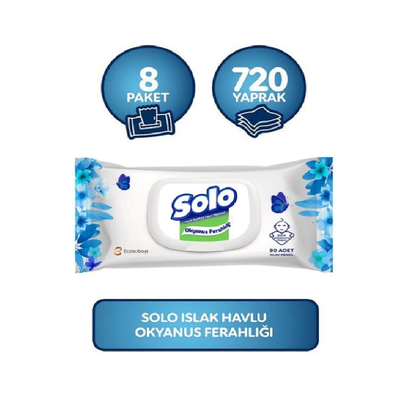 Solo Islak Mendil Okyanus Ferahlığı Kapaklı 8 Li Set 720 Yaprak