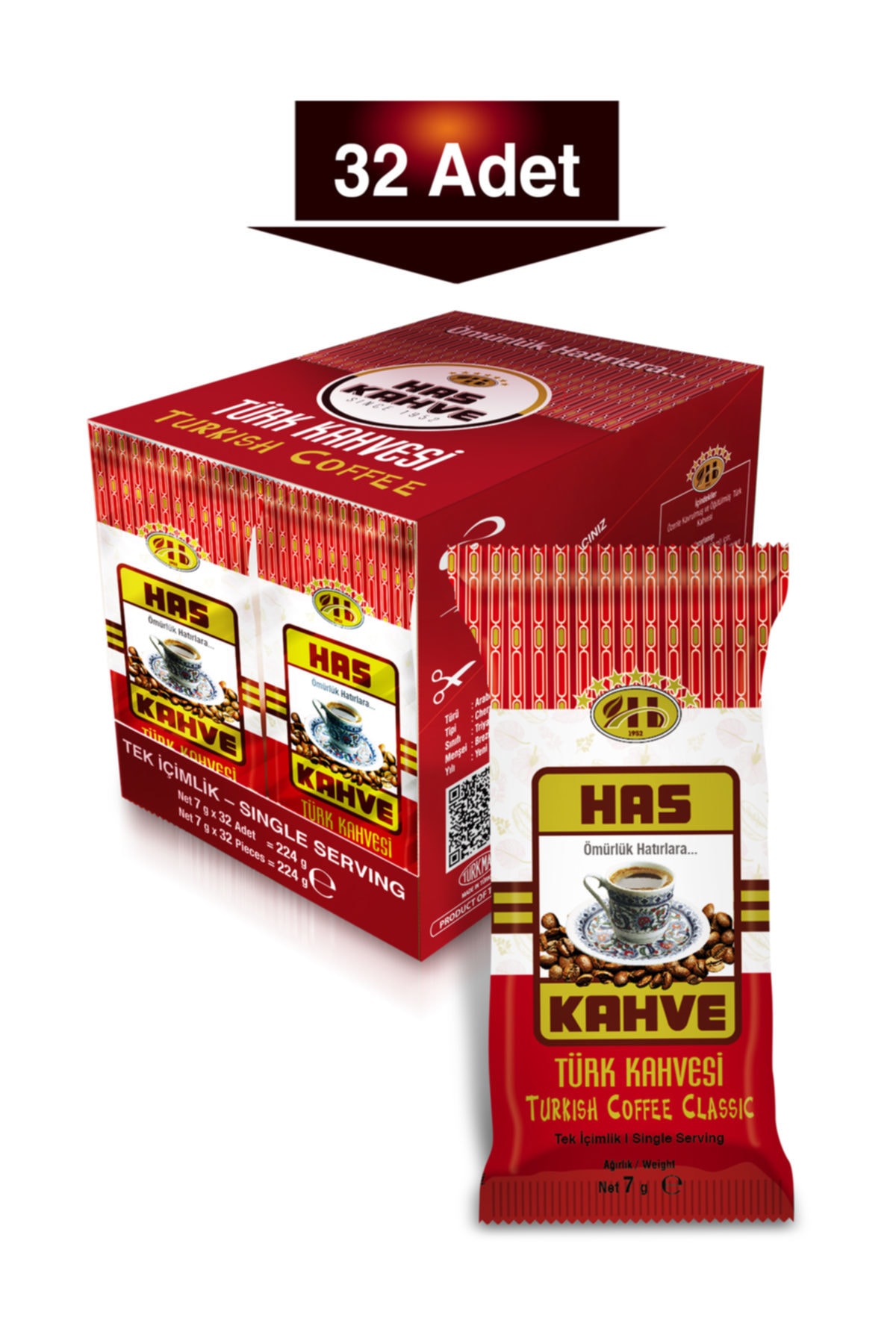 Has Tek Içimlik Türk Kahvesi 32li Paket 7 Gr