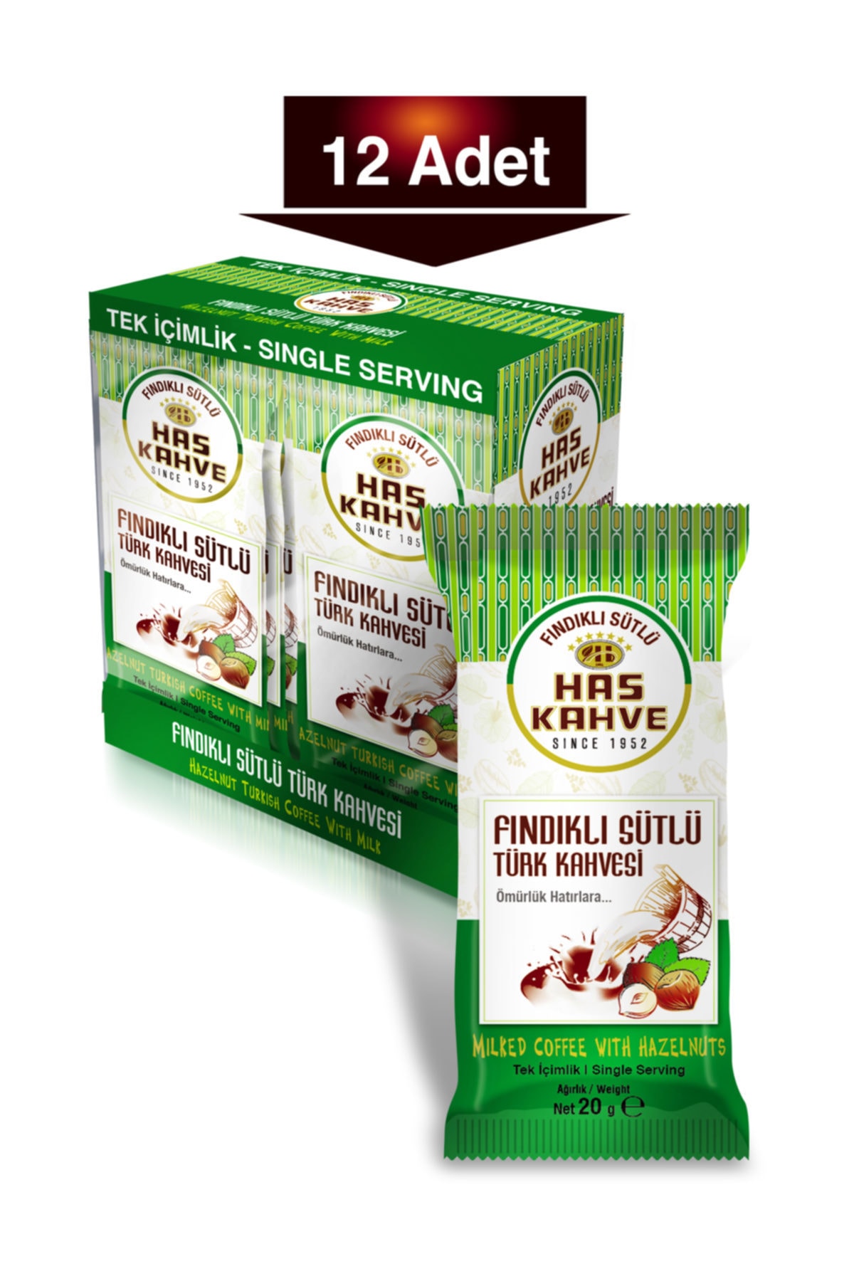 Has Tek Içimlik Fındıklı Sütlü Türk Kahvesi 12li * 20 gr