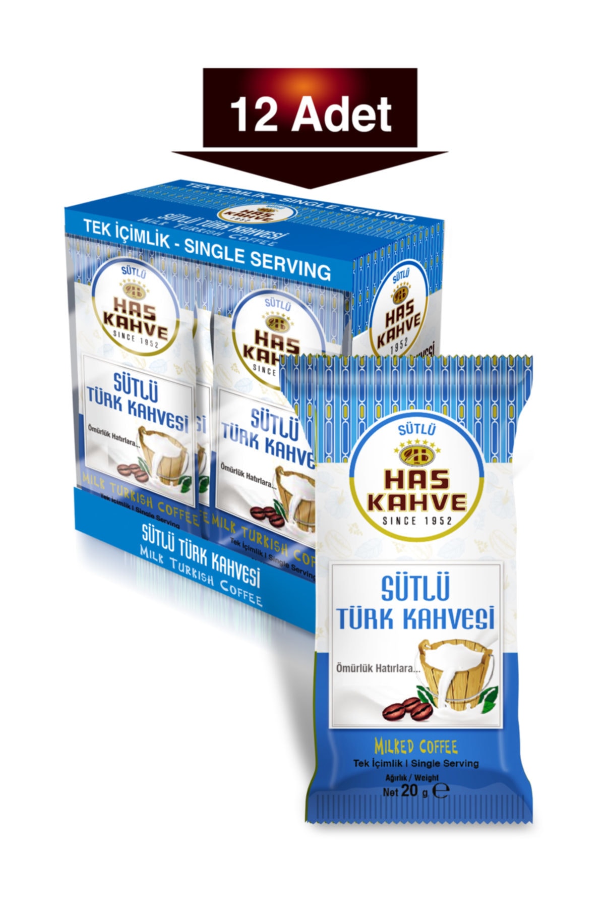 Has Tek Içimlik Sütlü Türk Kahvesi 12li Paket 20 Gr