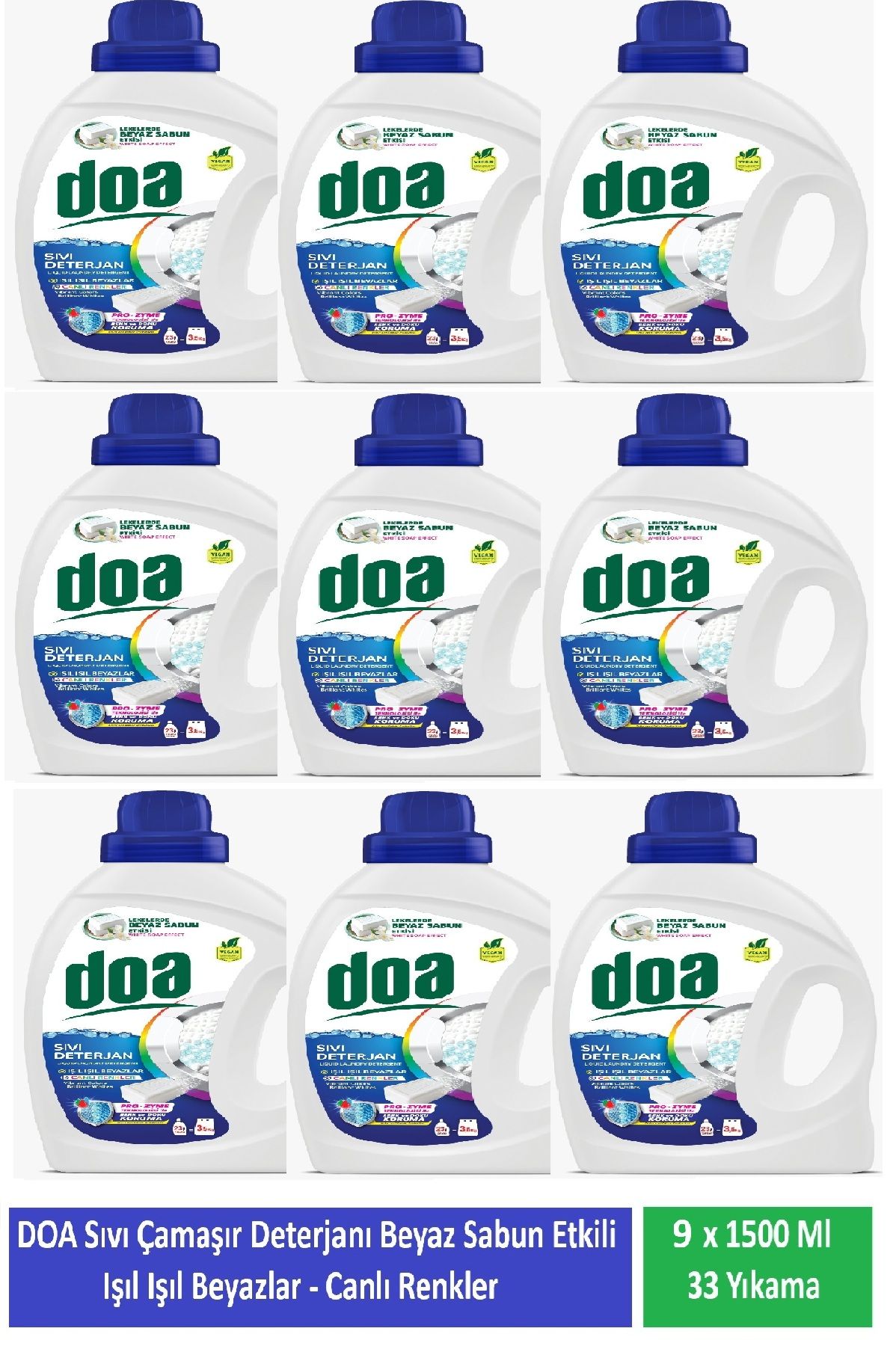 Doa Sıvı Çamaşır Deterjanı Beyaz Sabun Etkili 1500 Ml x 9 Adet