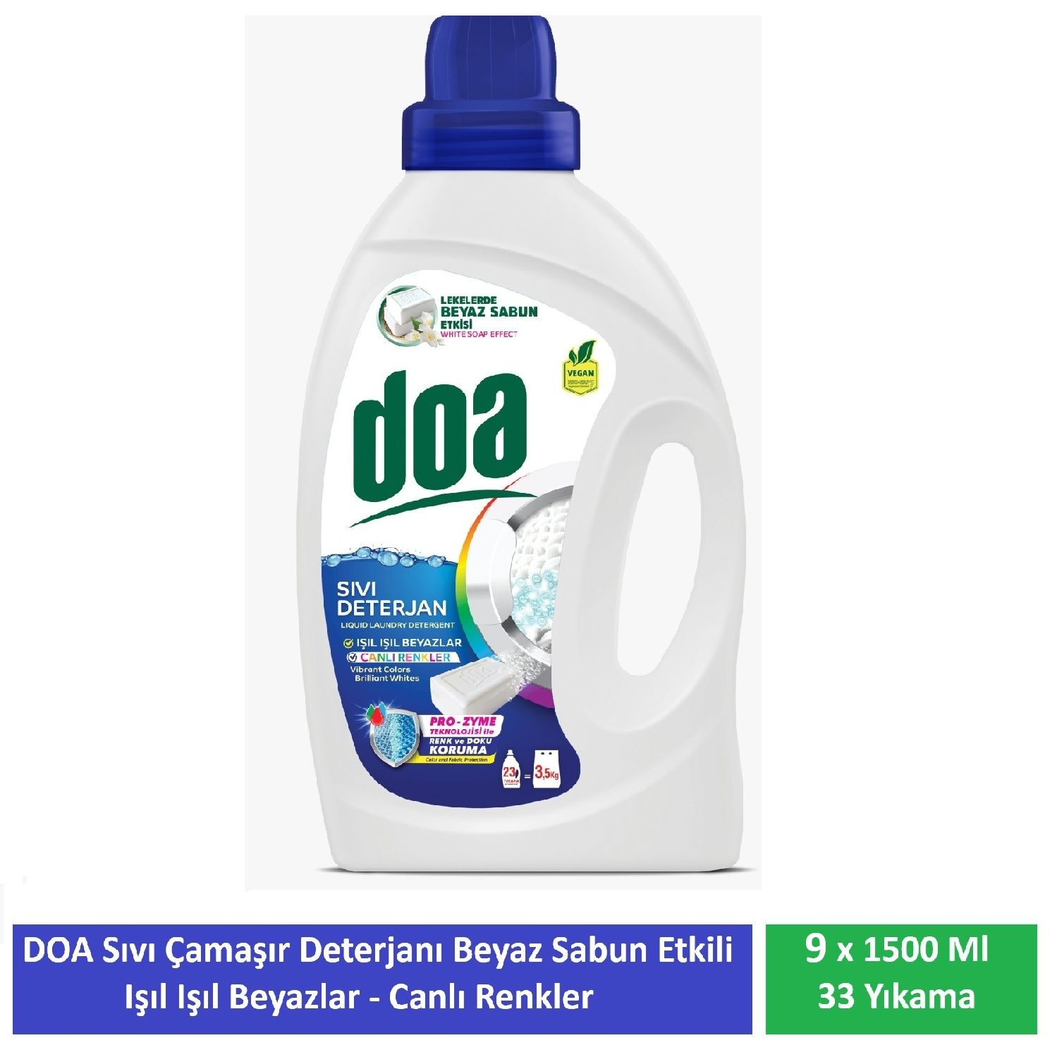 Doa Sıvı Çamaşır Deterjanı Beyaz Sabun Etkili 1500 Ml x 9 Adet