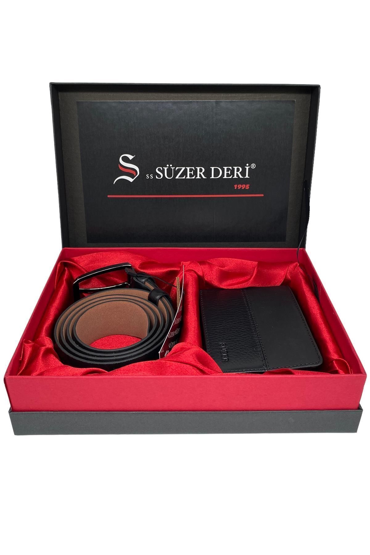 Hakiki Deri Kemer ve Cüzdan Hediyelik Kutulu Set (Damat Bohçası)