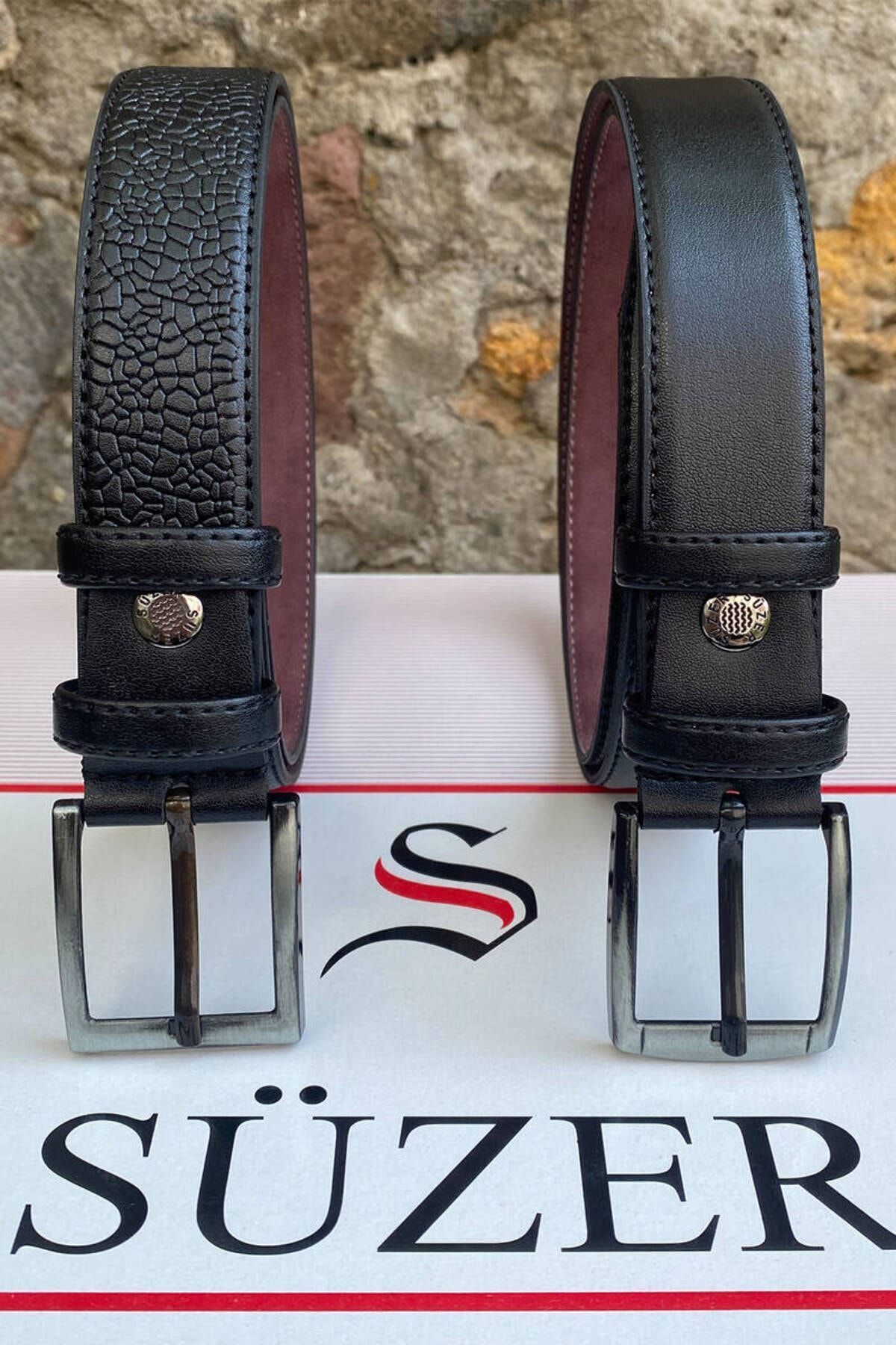 2li Set x 3 Cm Klasik Suni Deri Erkek Çocuk Kemeri Siyah