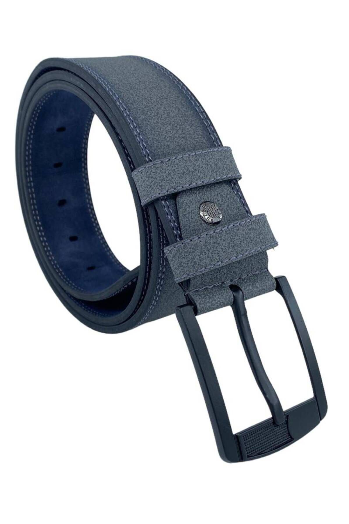 4.5 cm. Spor Suni Deri Çift Dikişli Model Erkek Kemer Gri